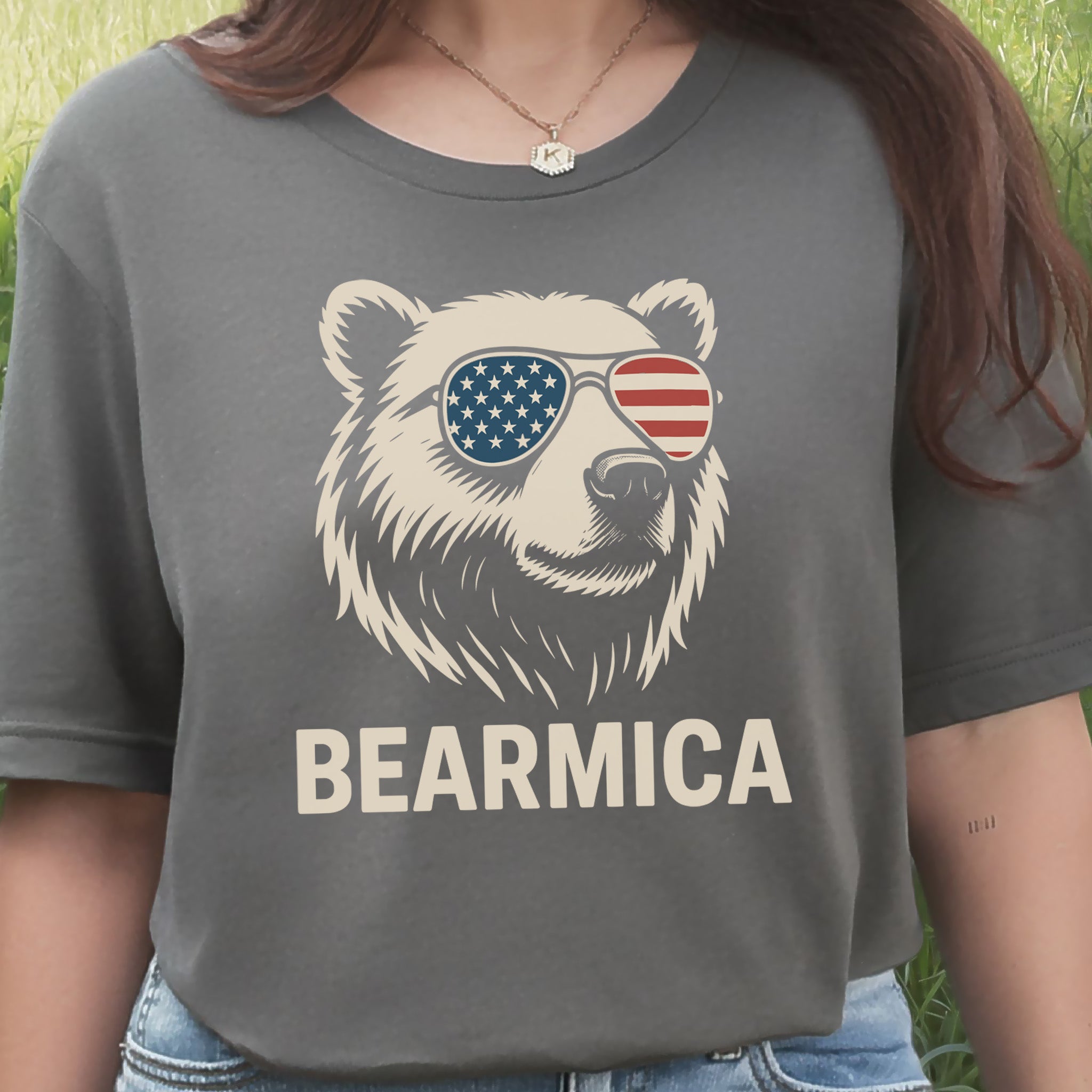 BEARMICA 4th of July T-Shirt – Funny Patriotic Bear Tee with USA Flag