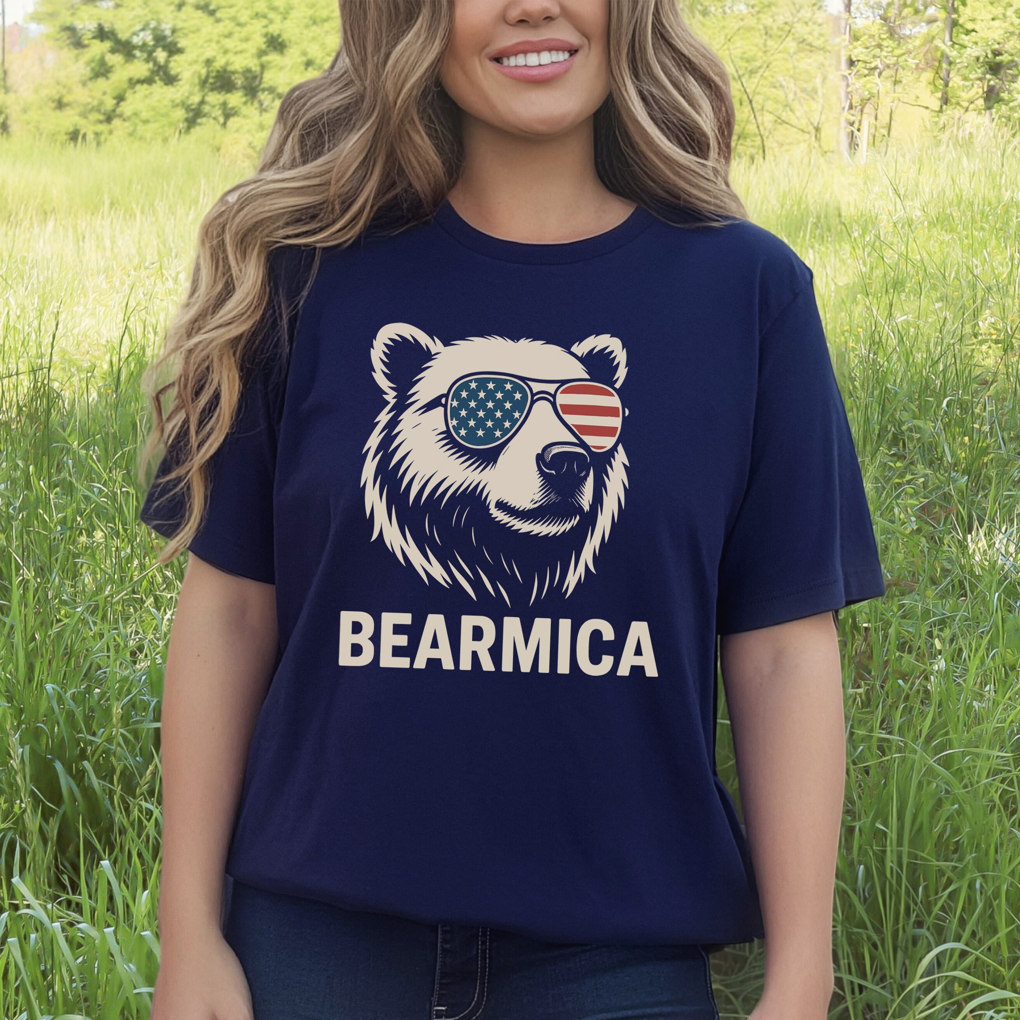 BEARMICA 4th of July T-Shirt – Funny Patriotic Bear Tee with USA Flag