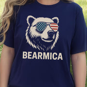 BEARMICA 4th of July T-Shirt – Funny Patriotic Bear Tee with USA Flag