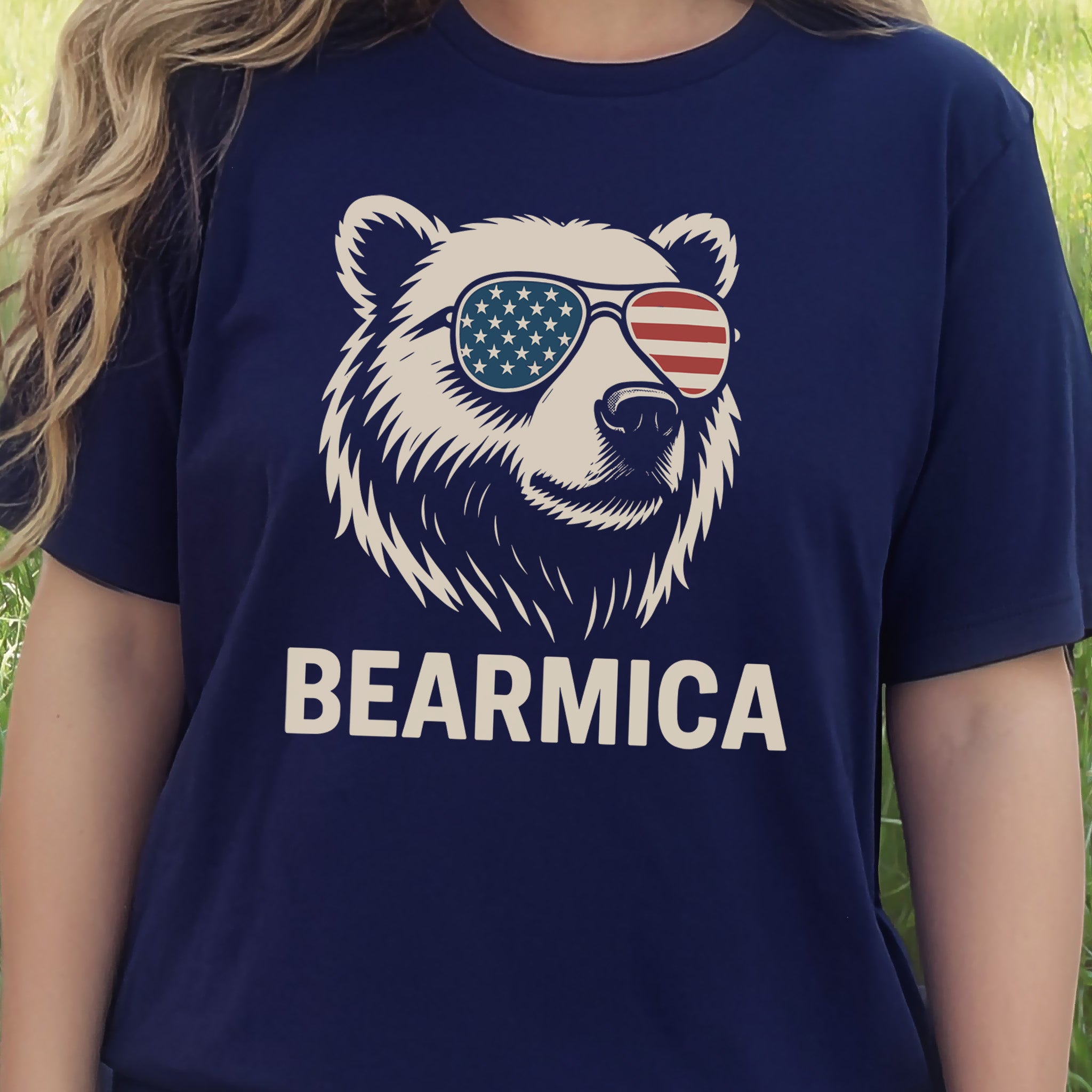 BEARMICA 4th of July T-Shirt – Funny Patriotic Bear Tee with USA Flag