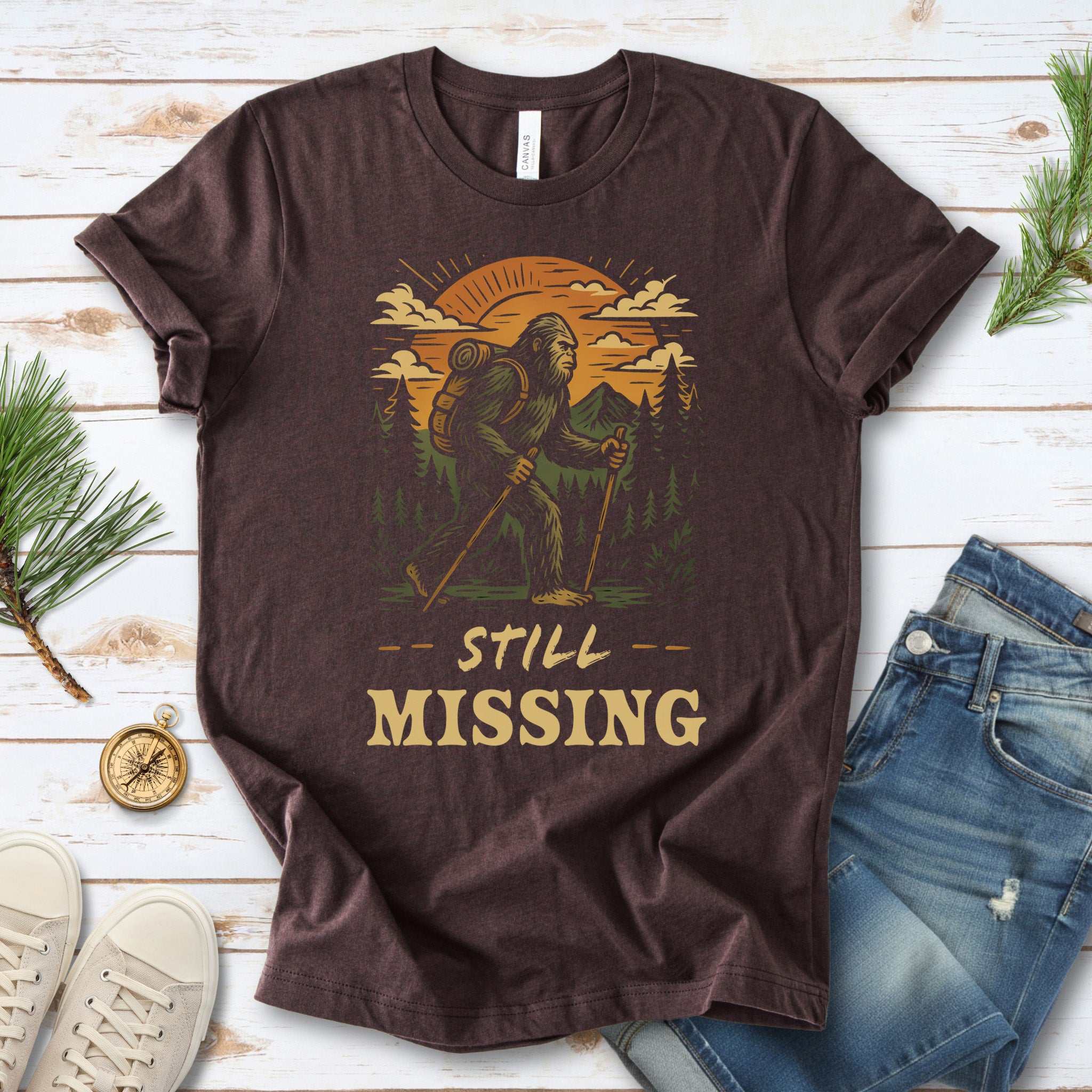 Still Missing Bigfoot T-Shirt – Funny Cryptid Hiking Tee