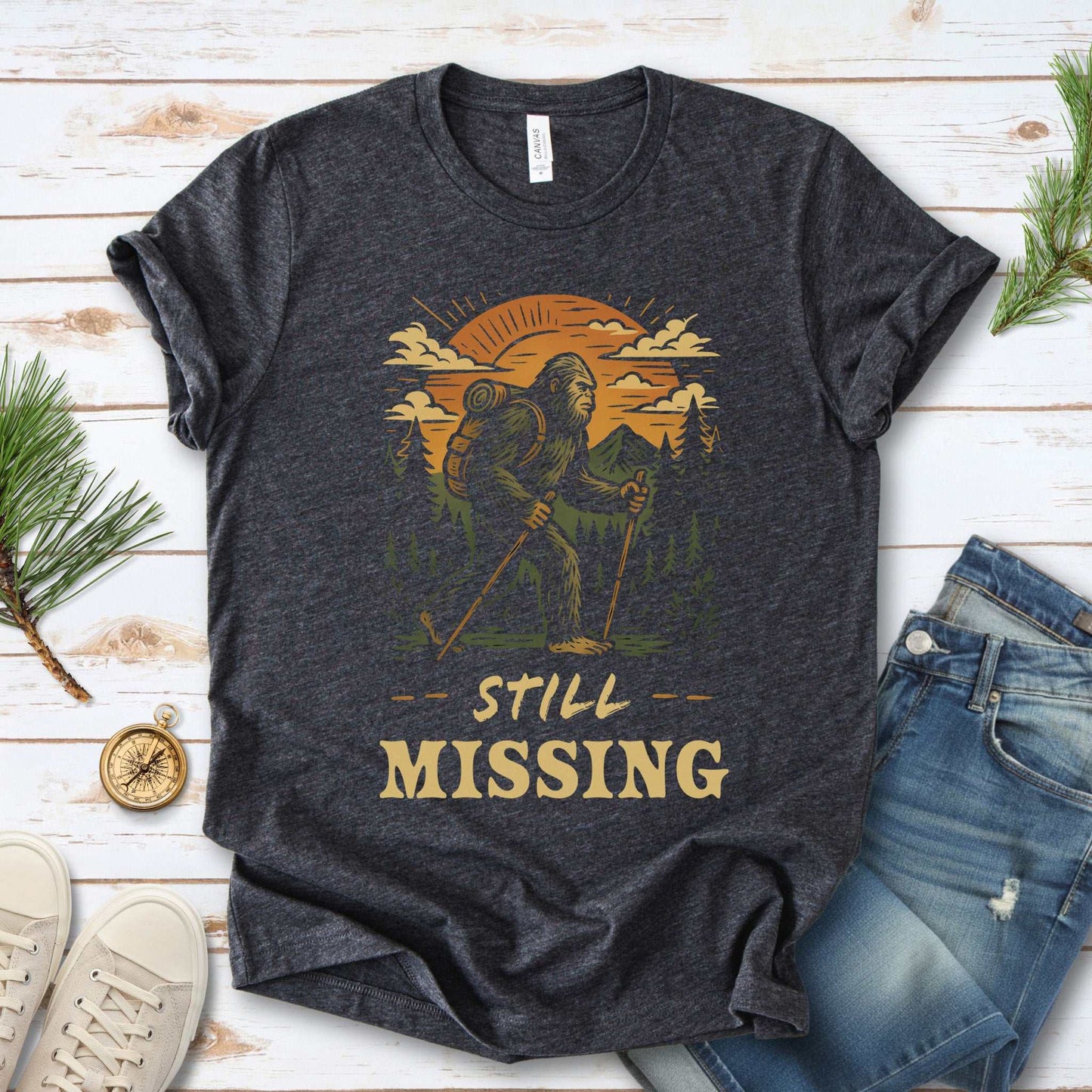 Still Missing Bigfoot T-Shirt – Funny Cryptid Hiking Tee