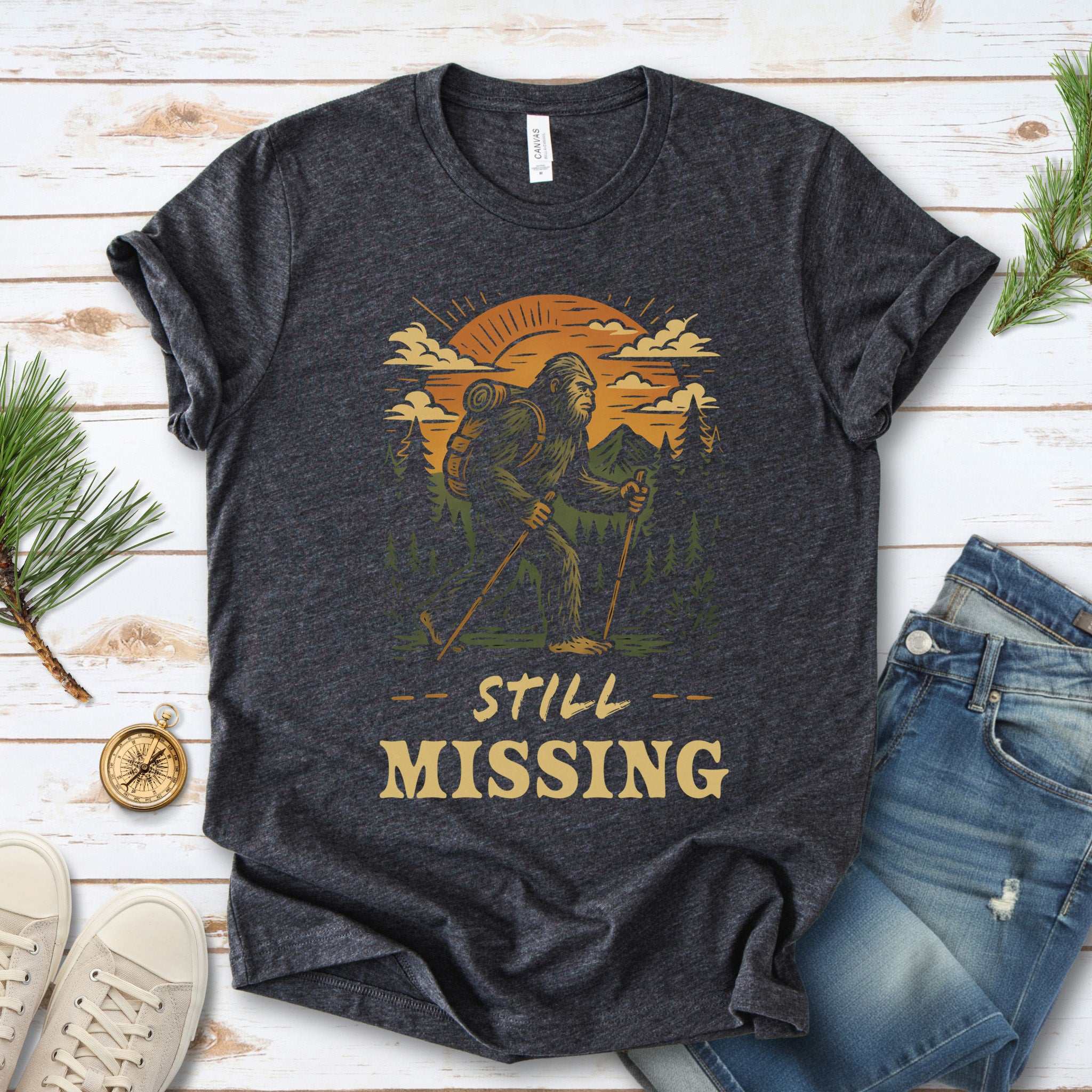 Still Missing Bigfoot T-Shirt – Funny Cryptid Hiking Tee