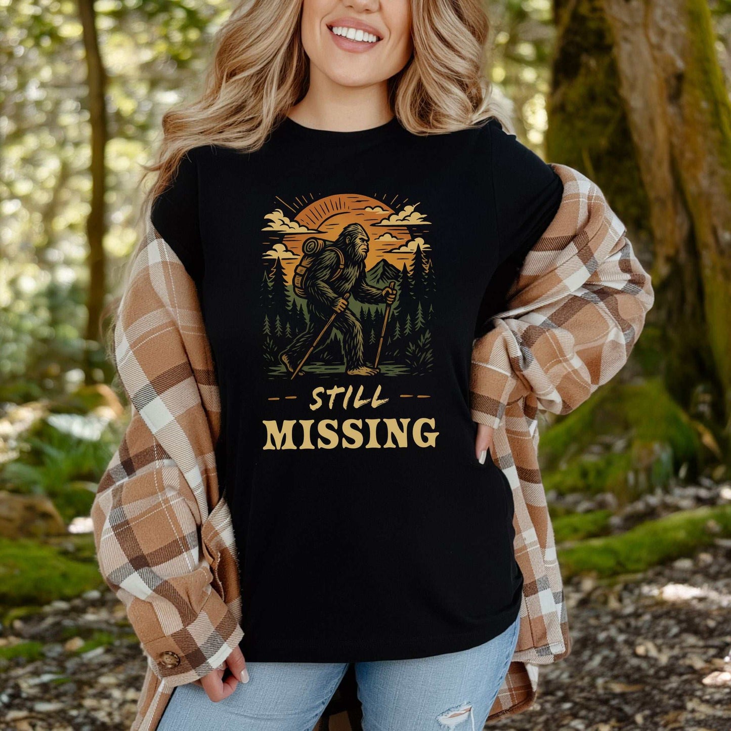 Still Missing Bigfoot T-Shirt – Funny Cryptid Hiking Tee