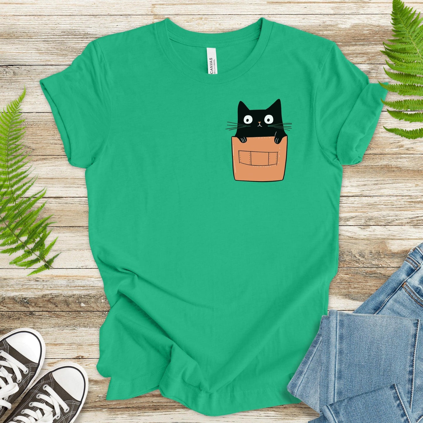 Cute Black Cat in Pocket T-Shirt – Adorable Kitty Peeking Out! - TShirtree