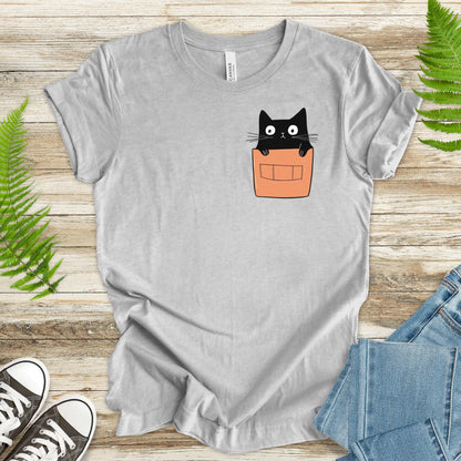 Cute Black Cat in Pocket T-Shirt – Adorable Kitty Peeking Out! - TShirtree