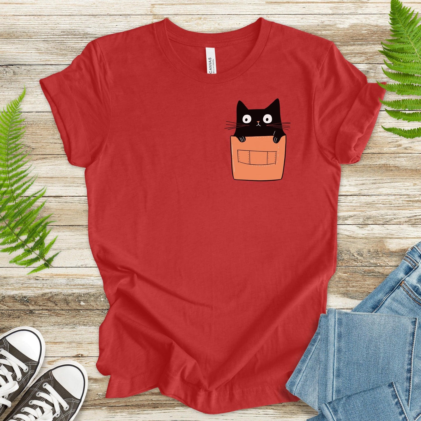 Cute Black Cat in Pocket T-Shirt – Adorable Kitty Peeking Out! - TShirtree