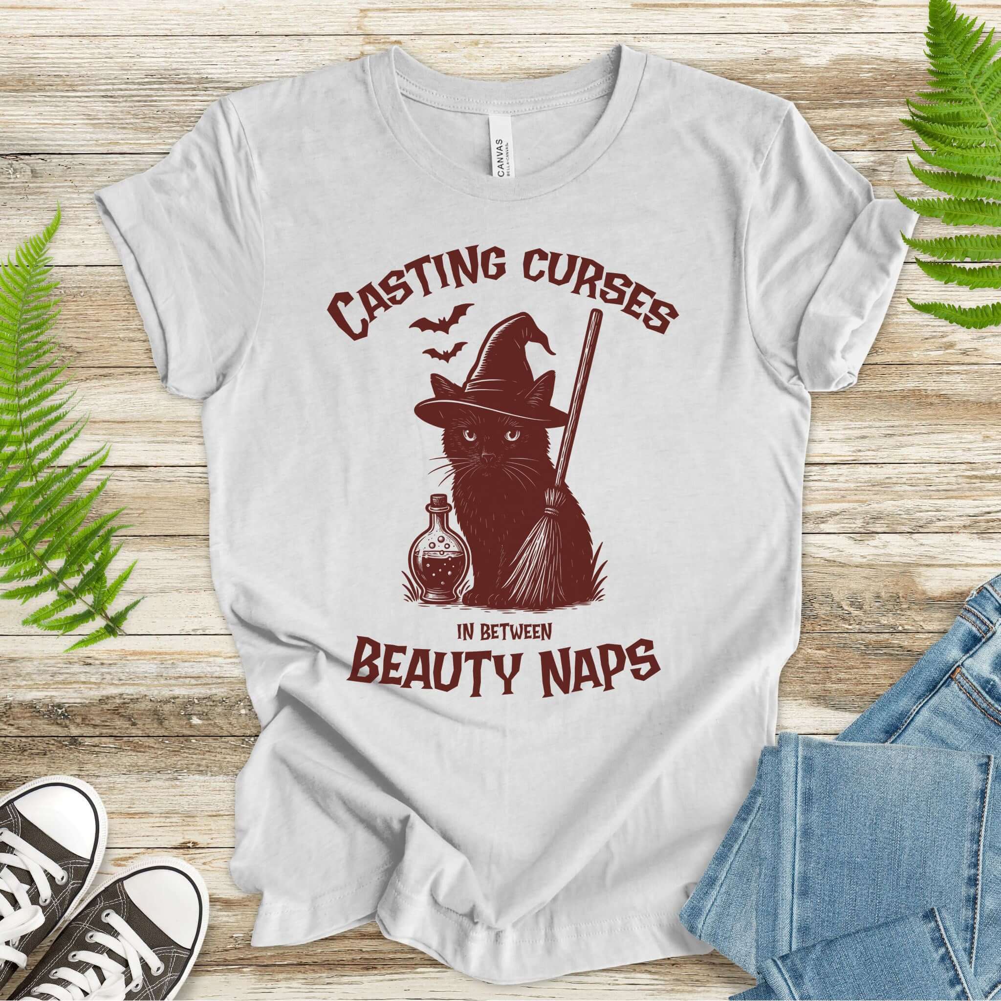 Black Cat Witch Halloween T-Shirt – Funny Spooky Gift for Cat Mamas