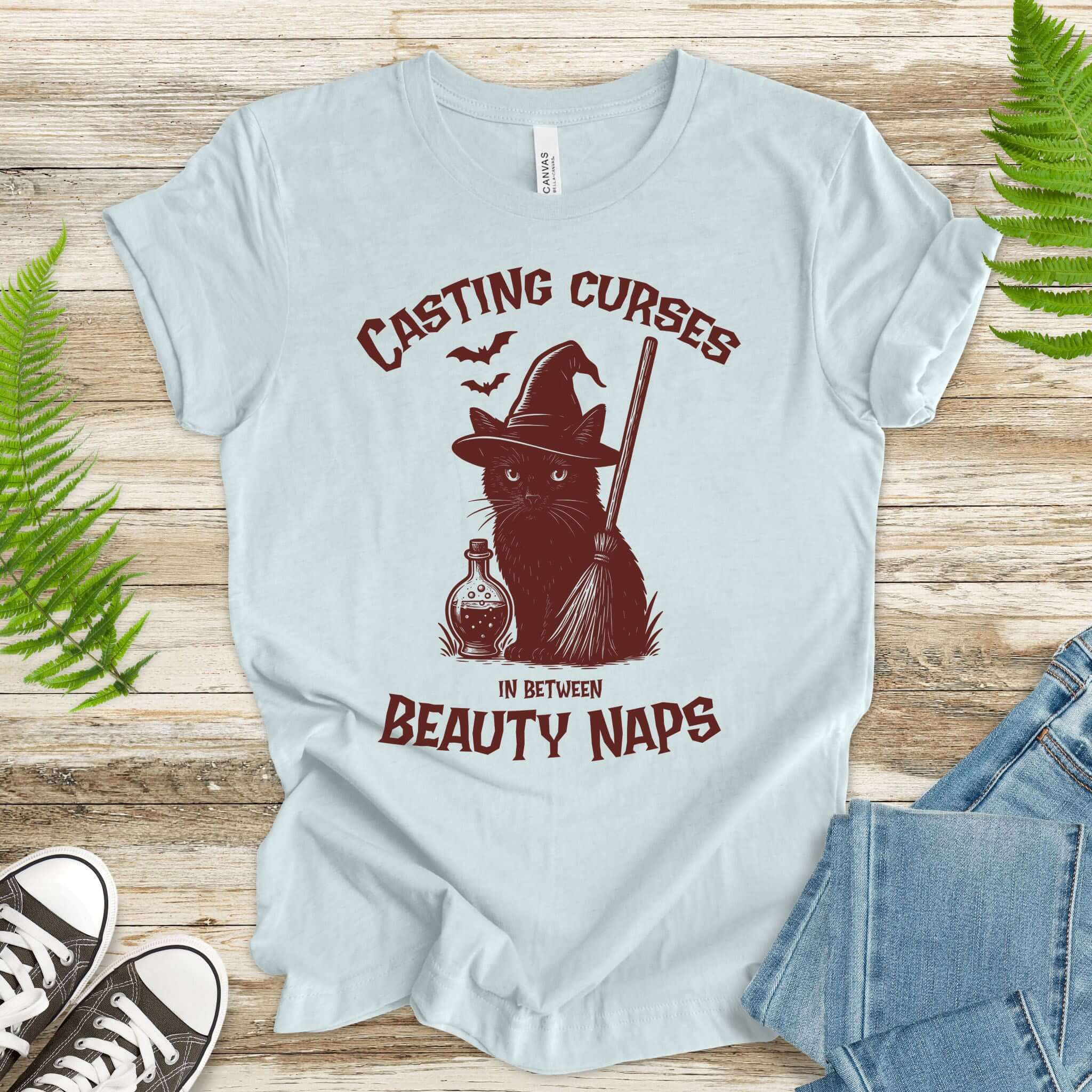 Black Cat Witch Halloween T-Shirt – Funny Spooky Gift for Cat Mamas