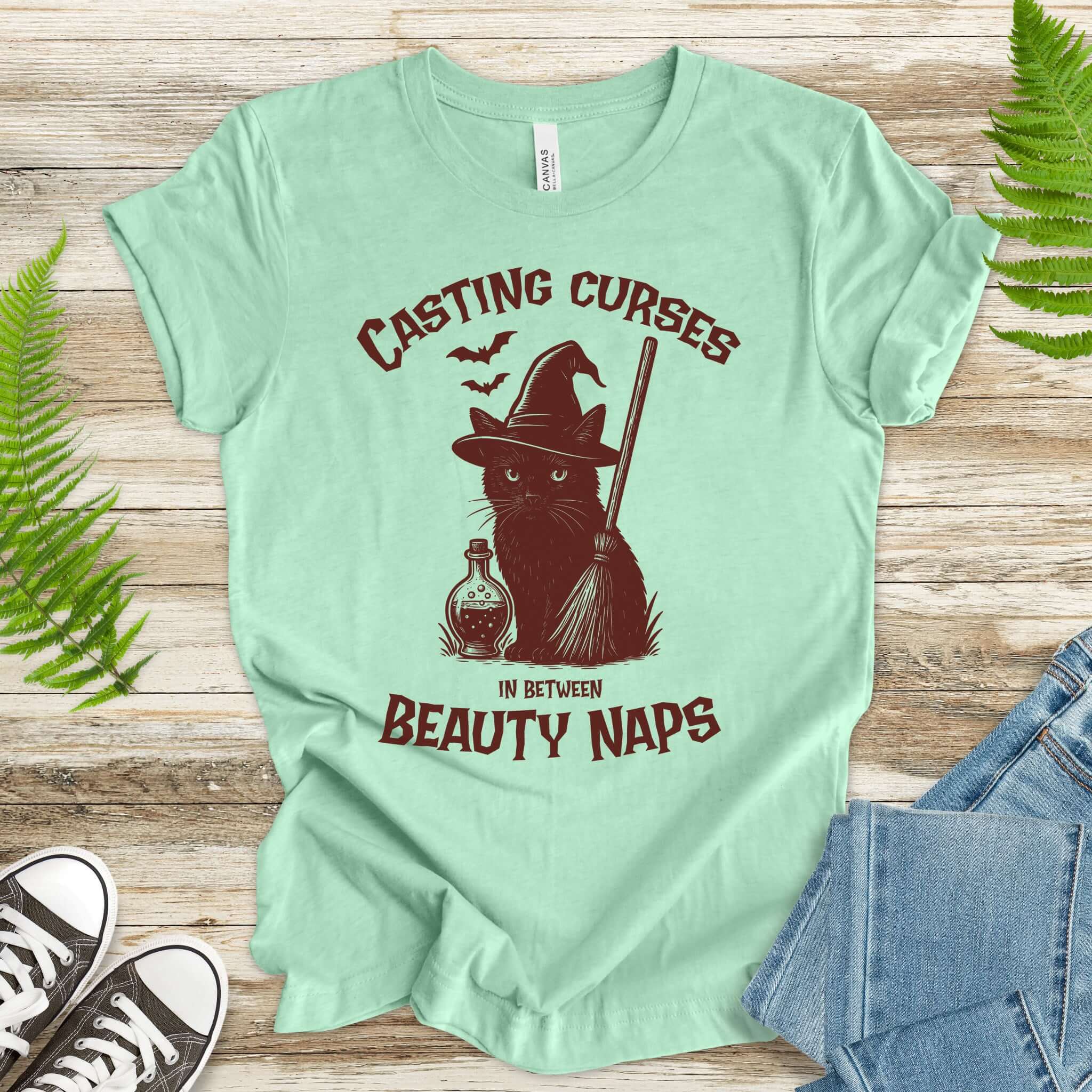 Black Cat Witch Halloween T-Shirt – Funny Spooky Gift for Cat Mamas