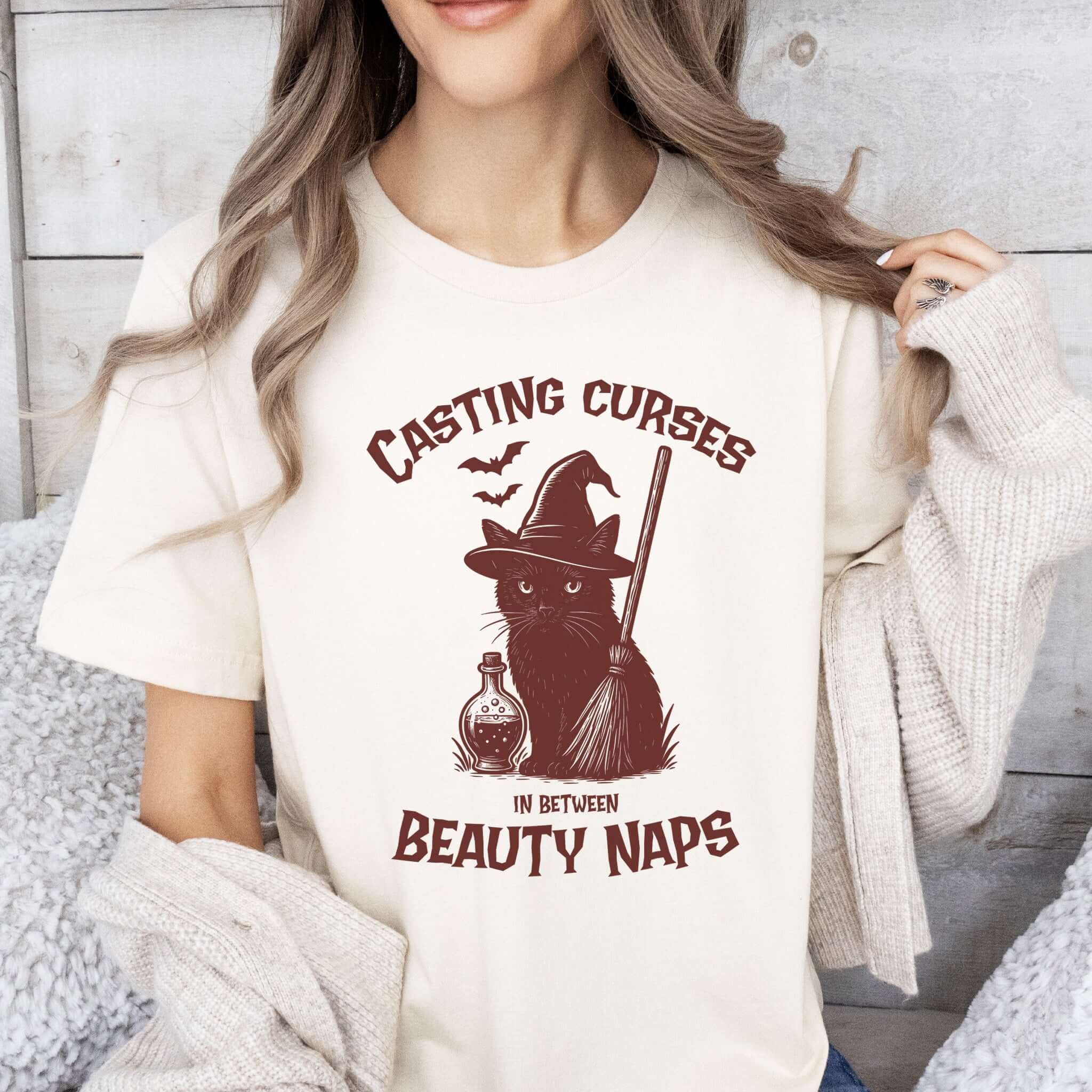 Black Cat Witch Halloween T-Shirt – Funny Spooky Gift for Cat Mamas