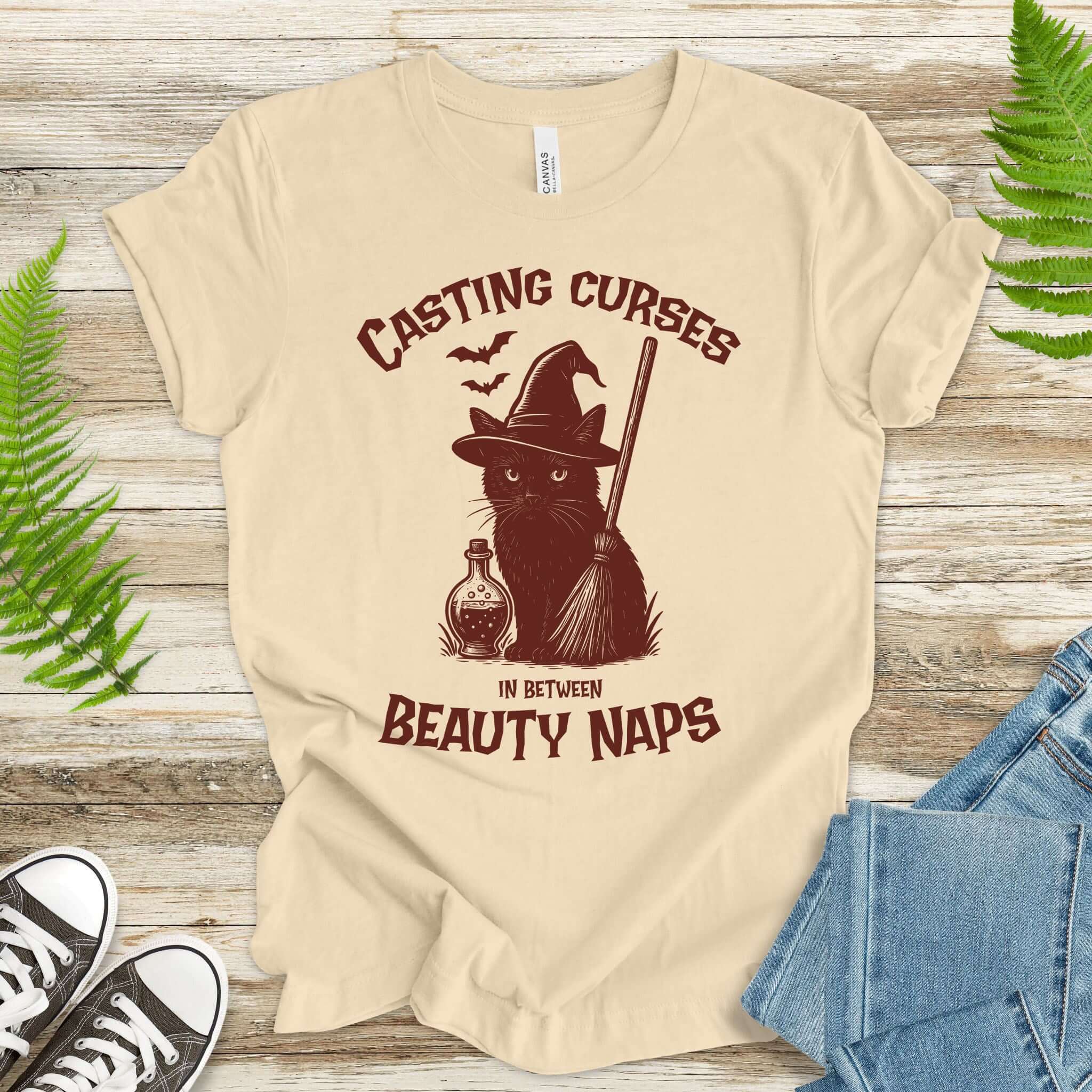 Black Cat Witch Halloween T-Shirt – Funny Spooky Gift for Cat Mamas