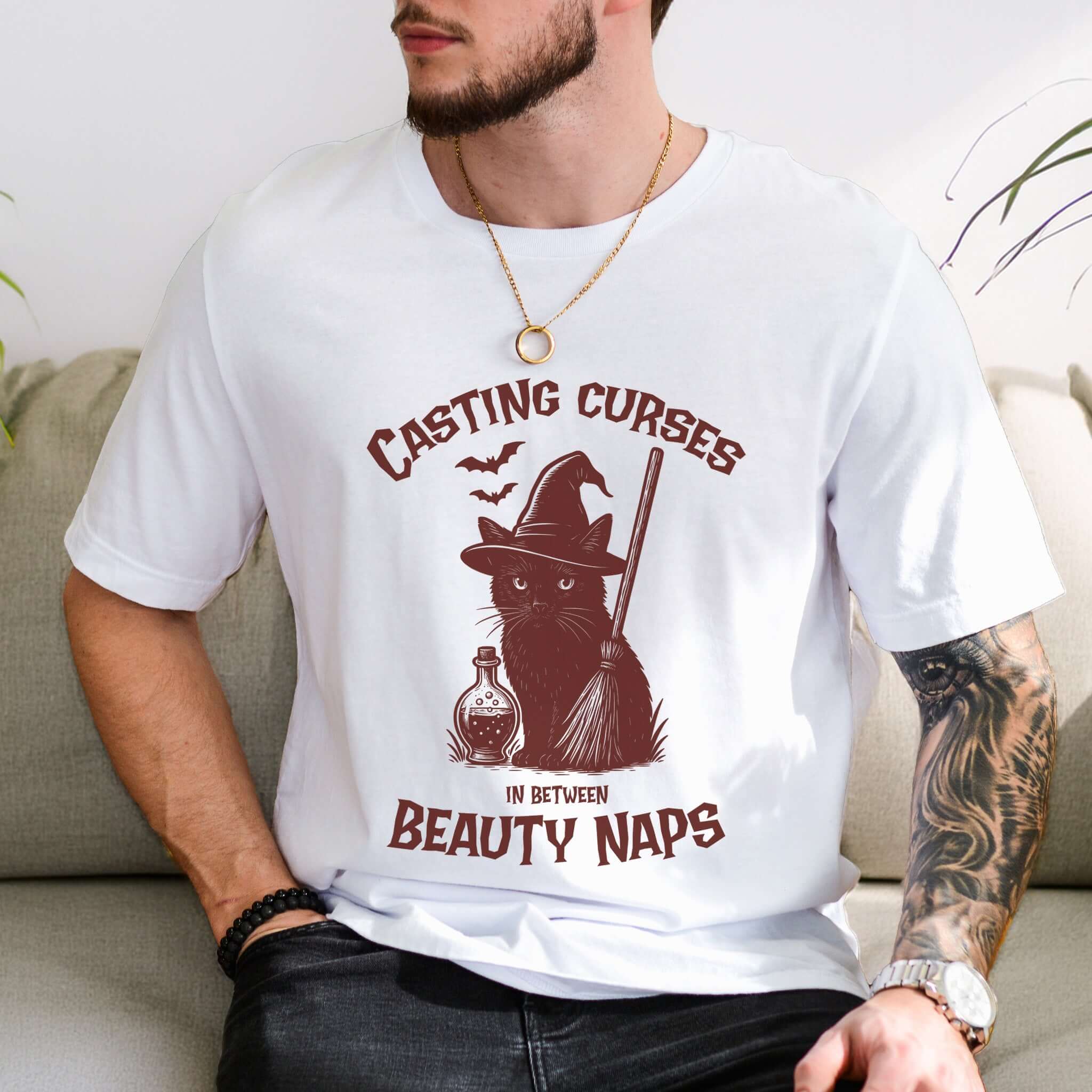 Black Cat Witch Halloween T-Shirt – Funny Spooky Gift for Cat Mamas