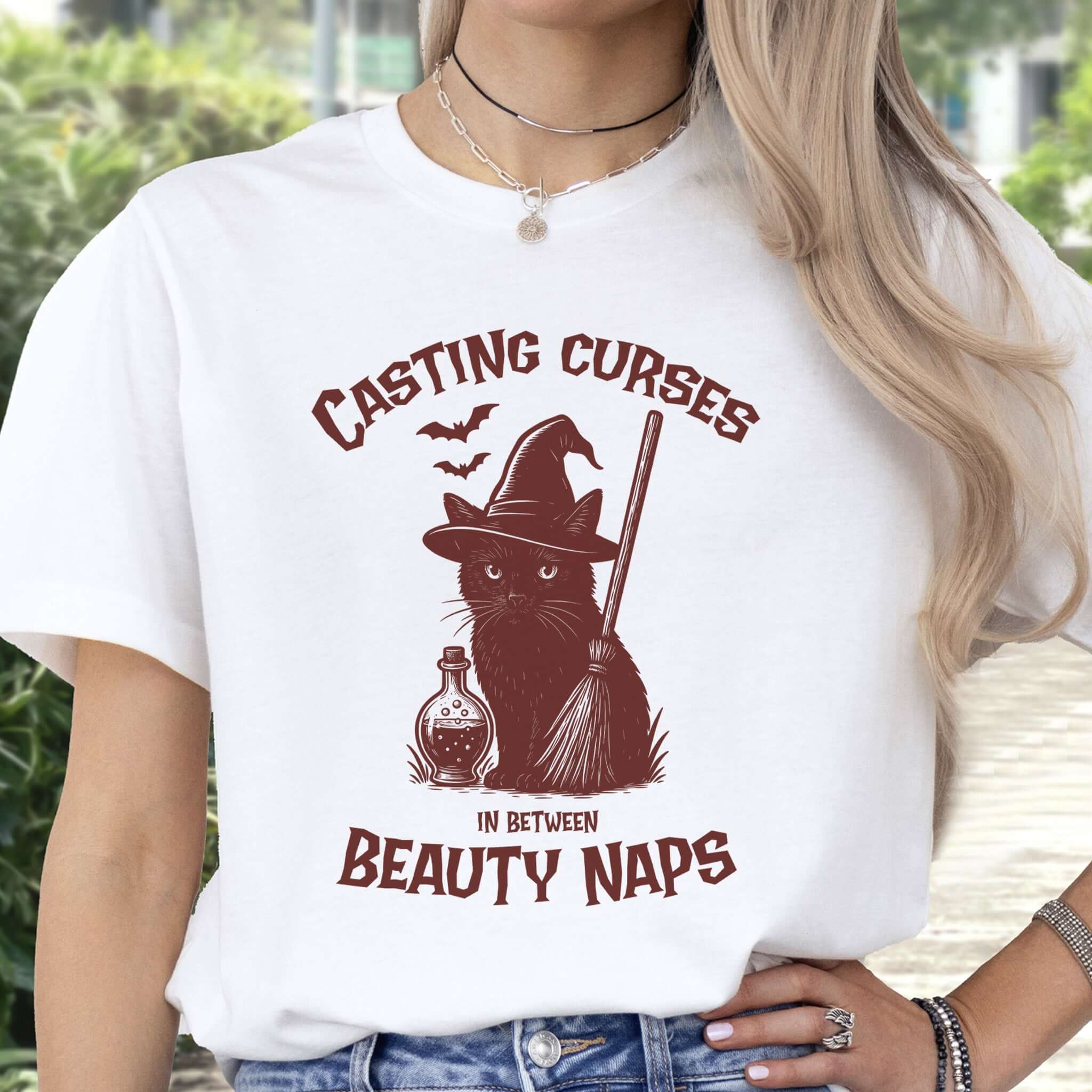 Black Cat Witch Halloween T-Shirt – Funny Spooky Gift for Cat Mamas