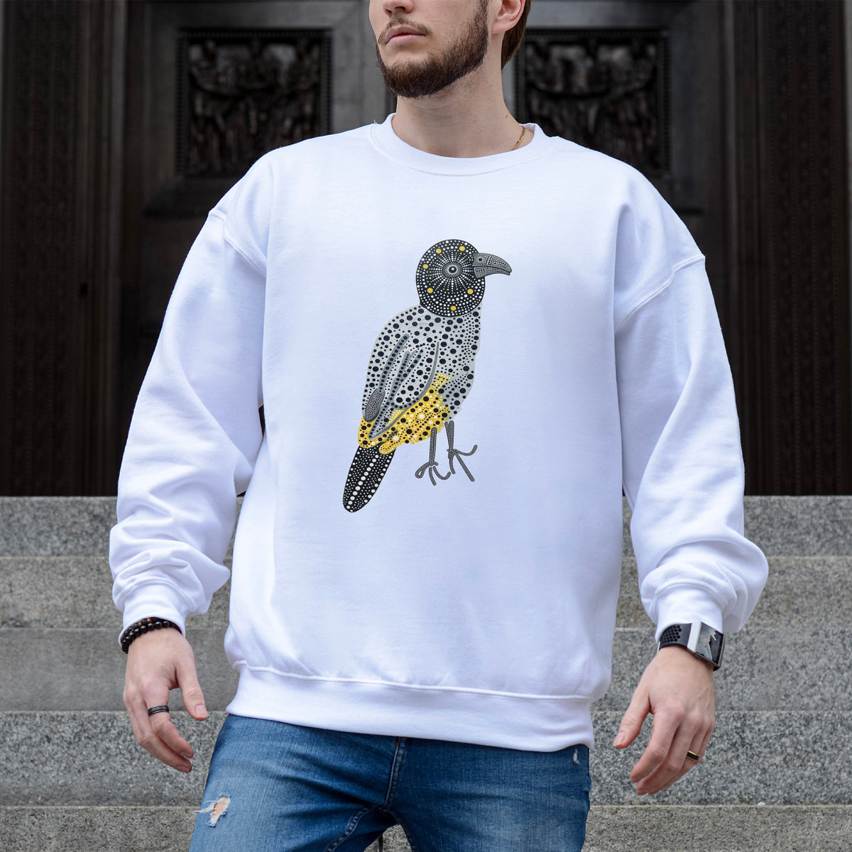 Spotted Bulbul Birdwatching Folk Art Backyard Bird Lover Sweatshirt