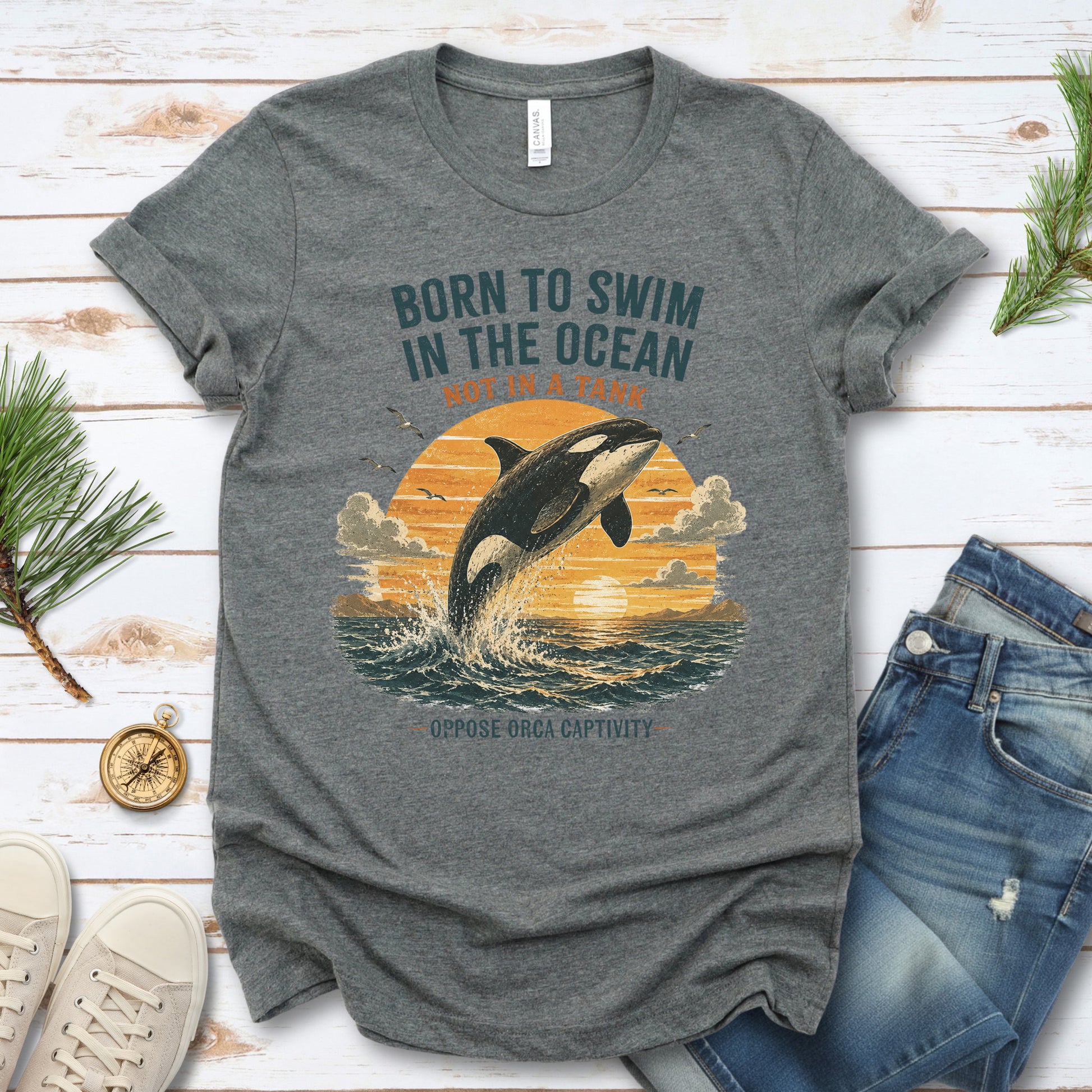 Born to Swim in the Ocean Not in a Tank Orca Whale Advocacy T-Shirt