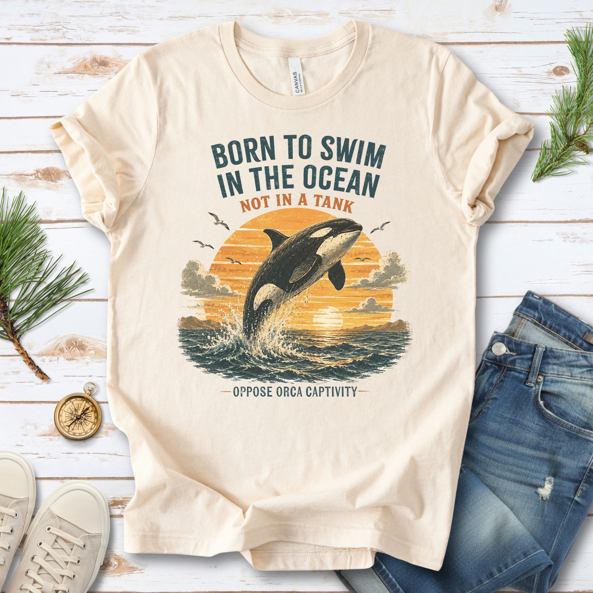 Born to Swim in the Ocean Not in a Tank Orca Whale Advocacy T-Shirt