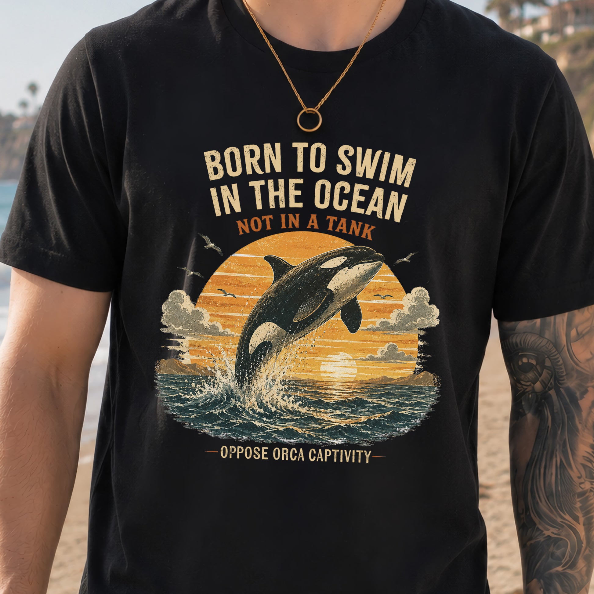 Born to Swim in the Ocean Not in a Tank Orca Whale Advocacy T-Shirt