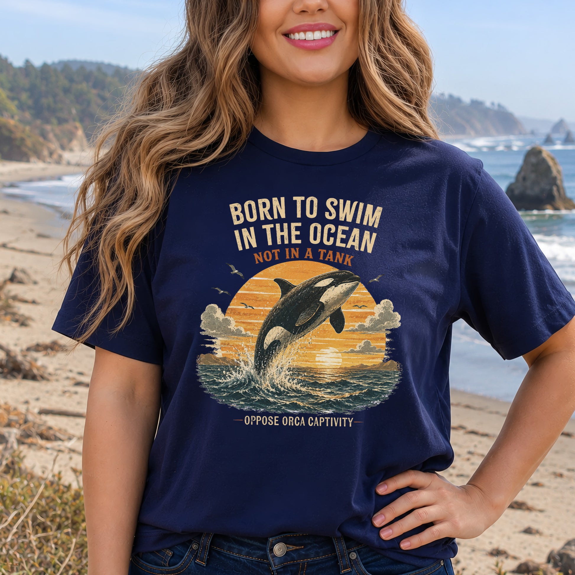 Born to Swim in the Ocean Not in a Tank Orca Whale Advocacy T-Shirt