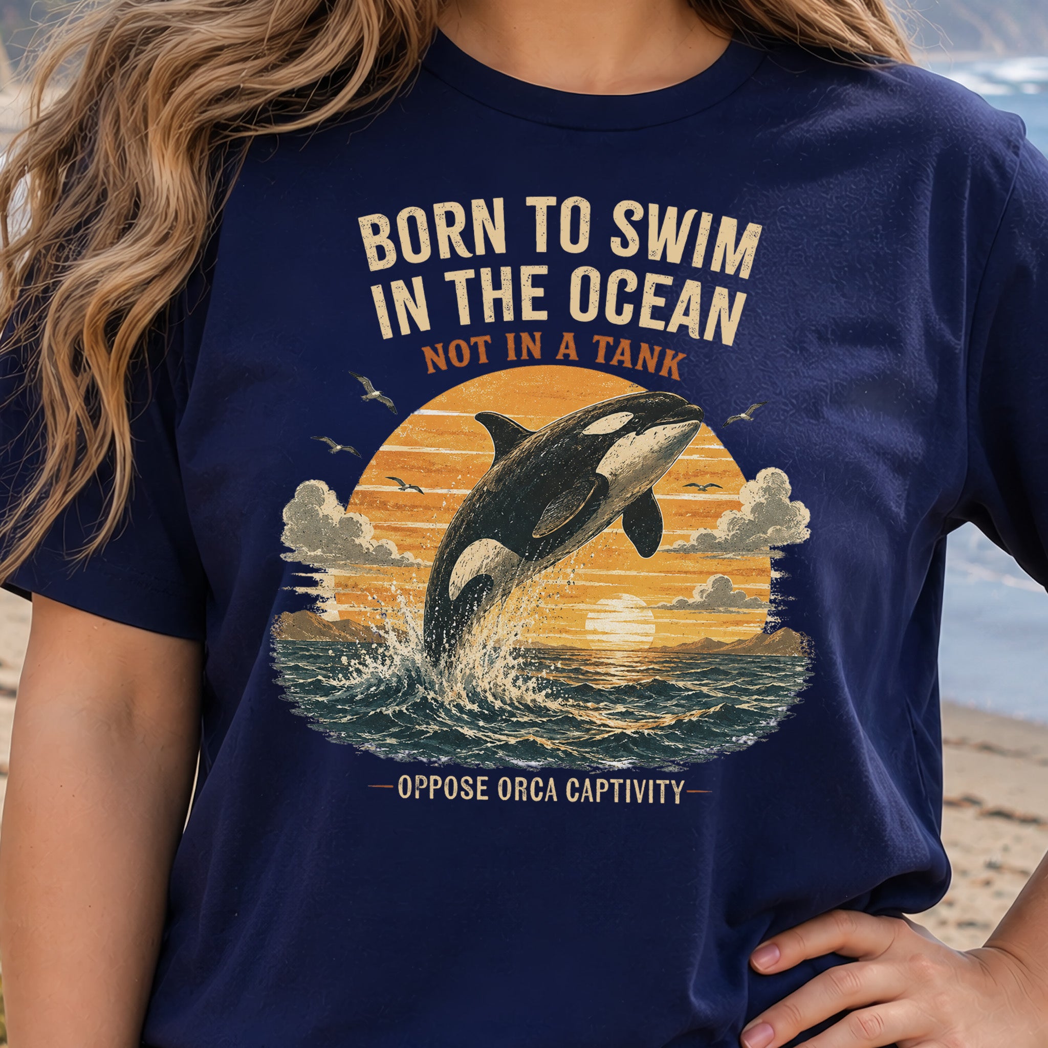 Born to Swim in the Ocean Not in a Tank Orca Whale Advocacy T-Shirt