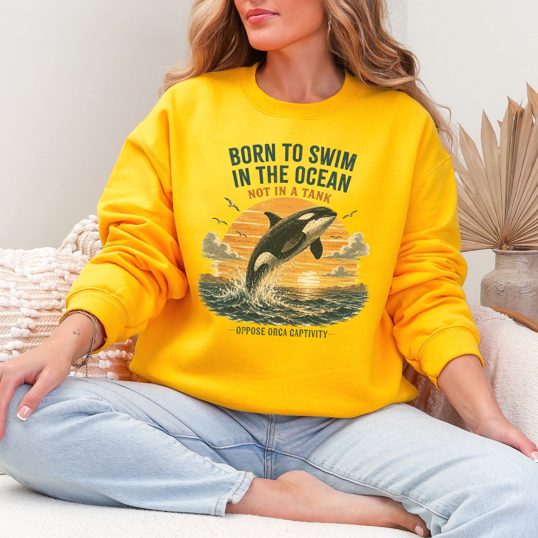 Born to Swim in the Ocean Not in a Tank Orca Whale Advocacy Sweatshirt