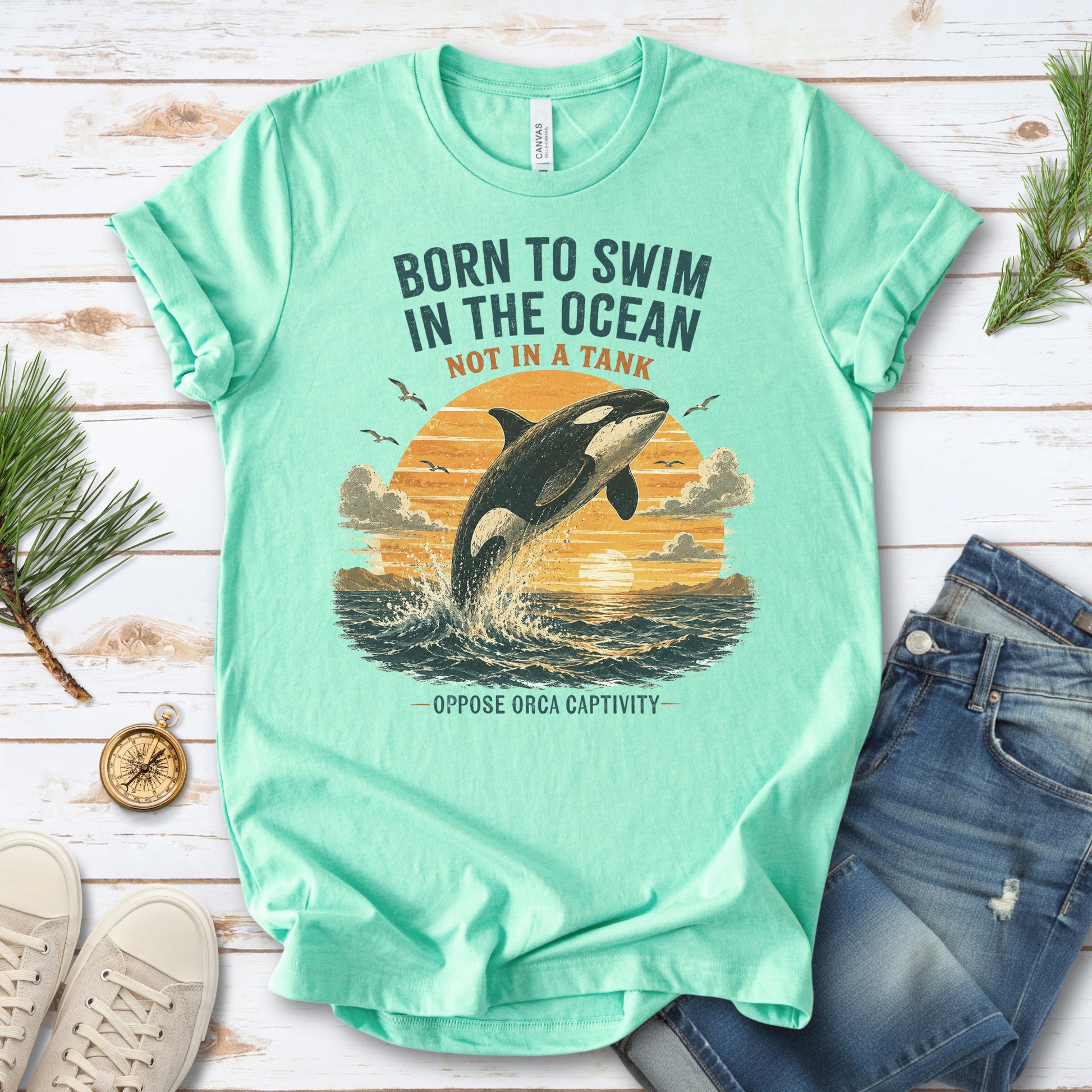 Born to Swim in the Ocean Not in a Tank Orca Whale Advocacy T-Shirt