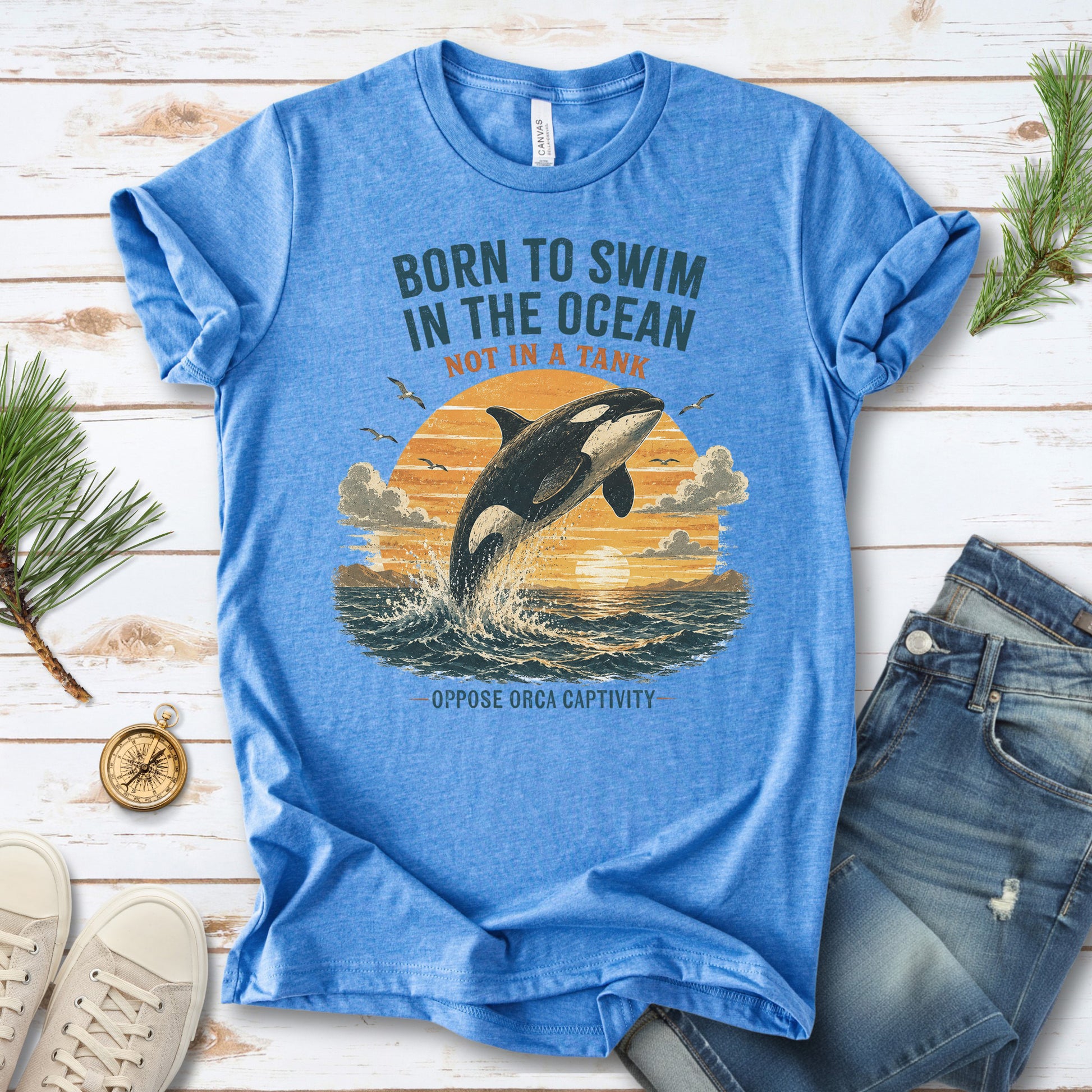 Born to Swim in the Ocean Not in a Tank Orca Whale Advocacy T-Shirt