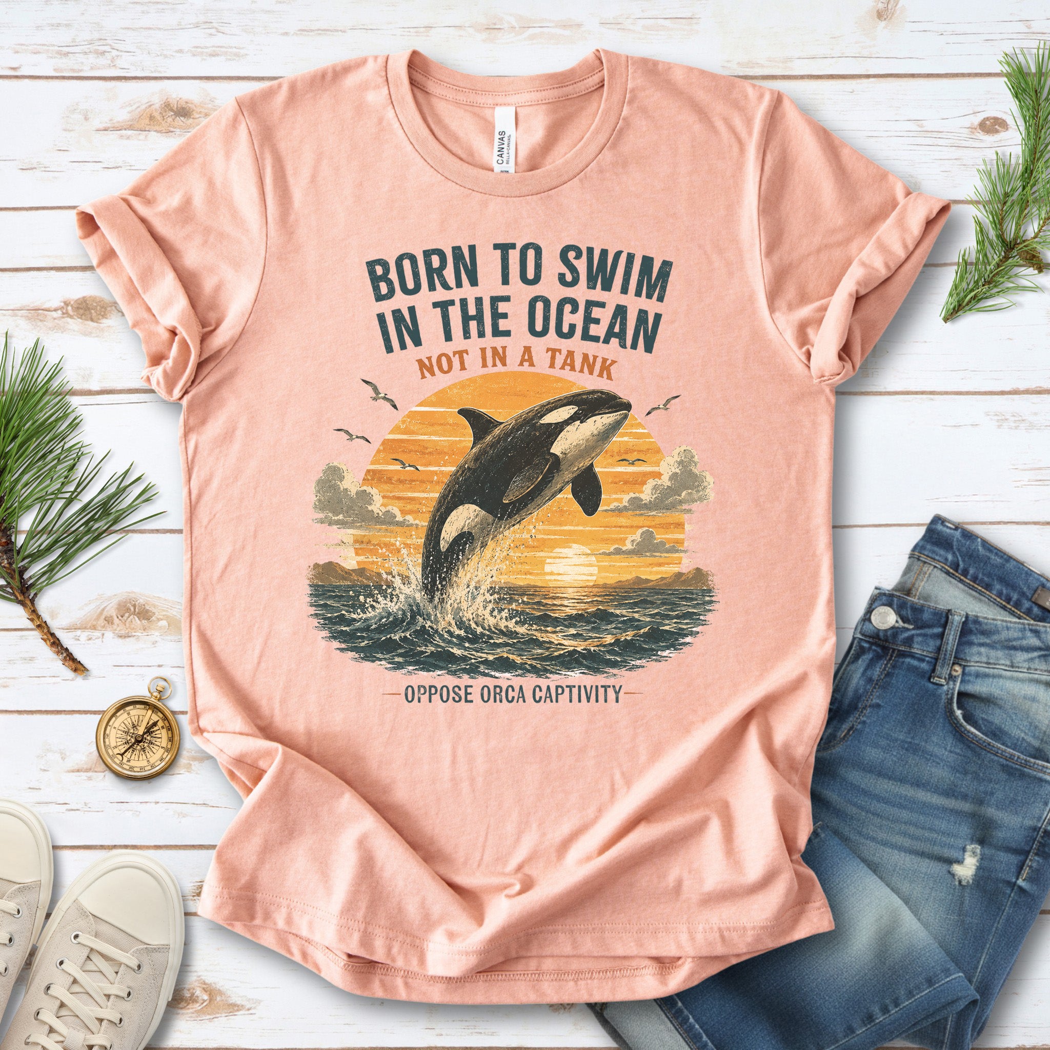 Born to Swim in the Ocean Not in a Tank Orca Whale Advocacy T-Shirt