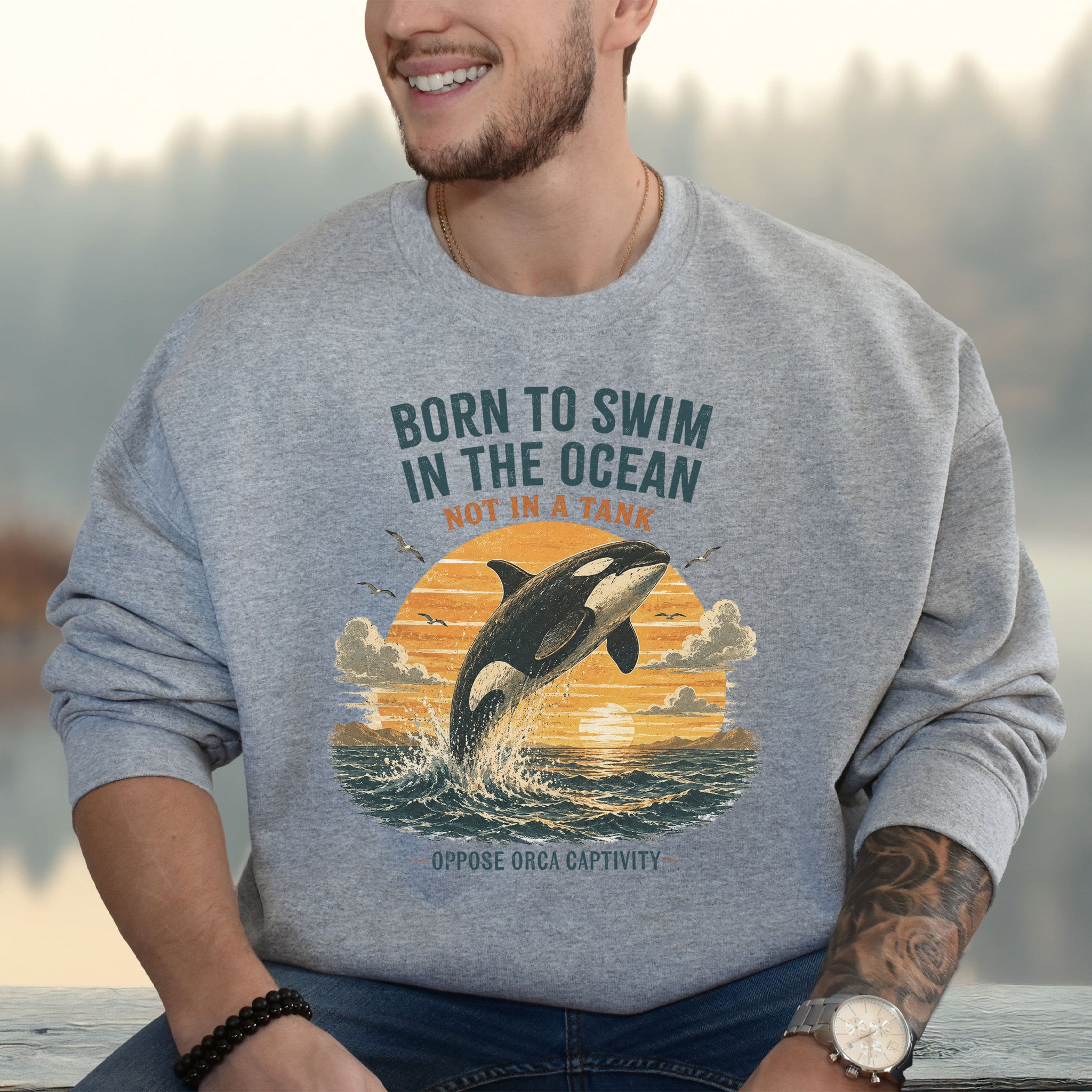 Born to Swim in the Ocean Not in a Tank Orca Whale Advocacy Sweatshirt