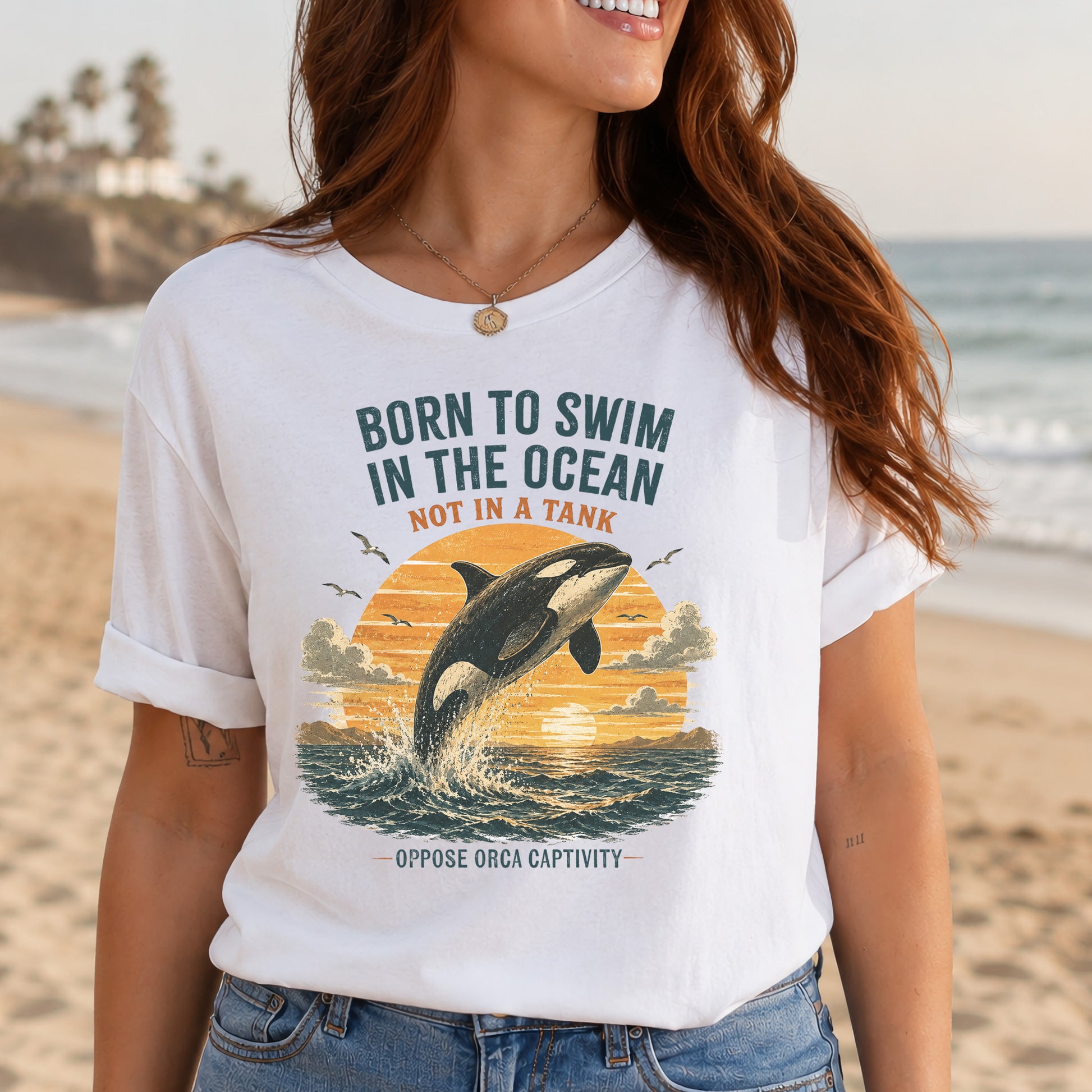 Born to Swim in the Ocean Not in a Tank Orca Whale Advocacy T-Shirt