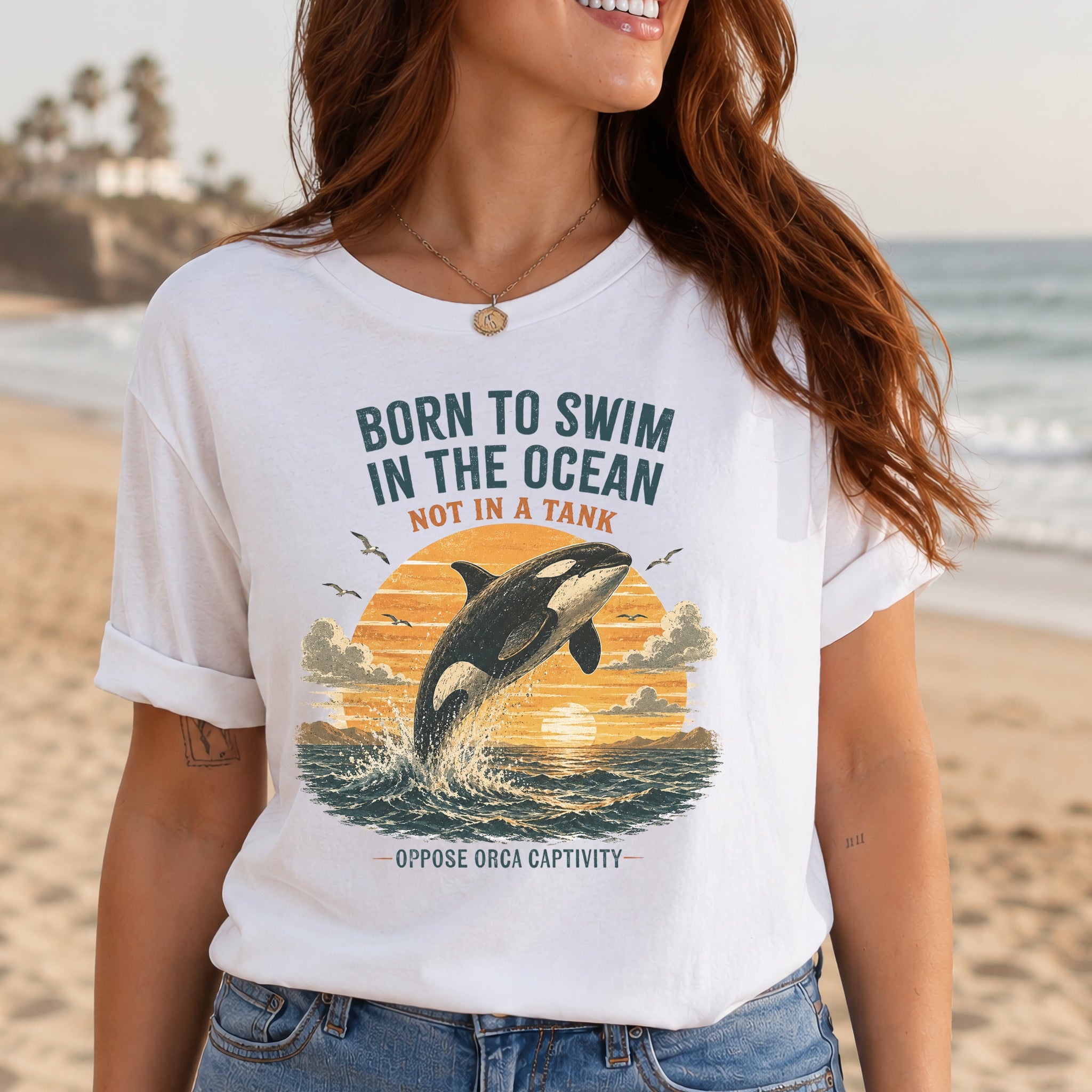 Born to Swim in the Ocean Not in a Tank Orca Whale Advocacy T-Shirt