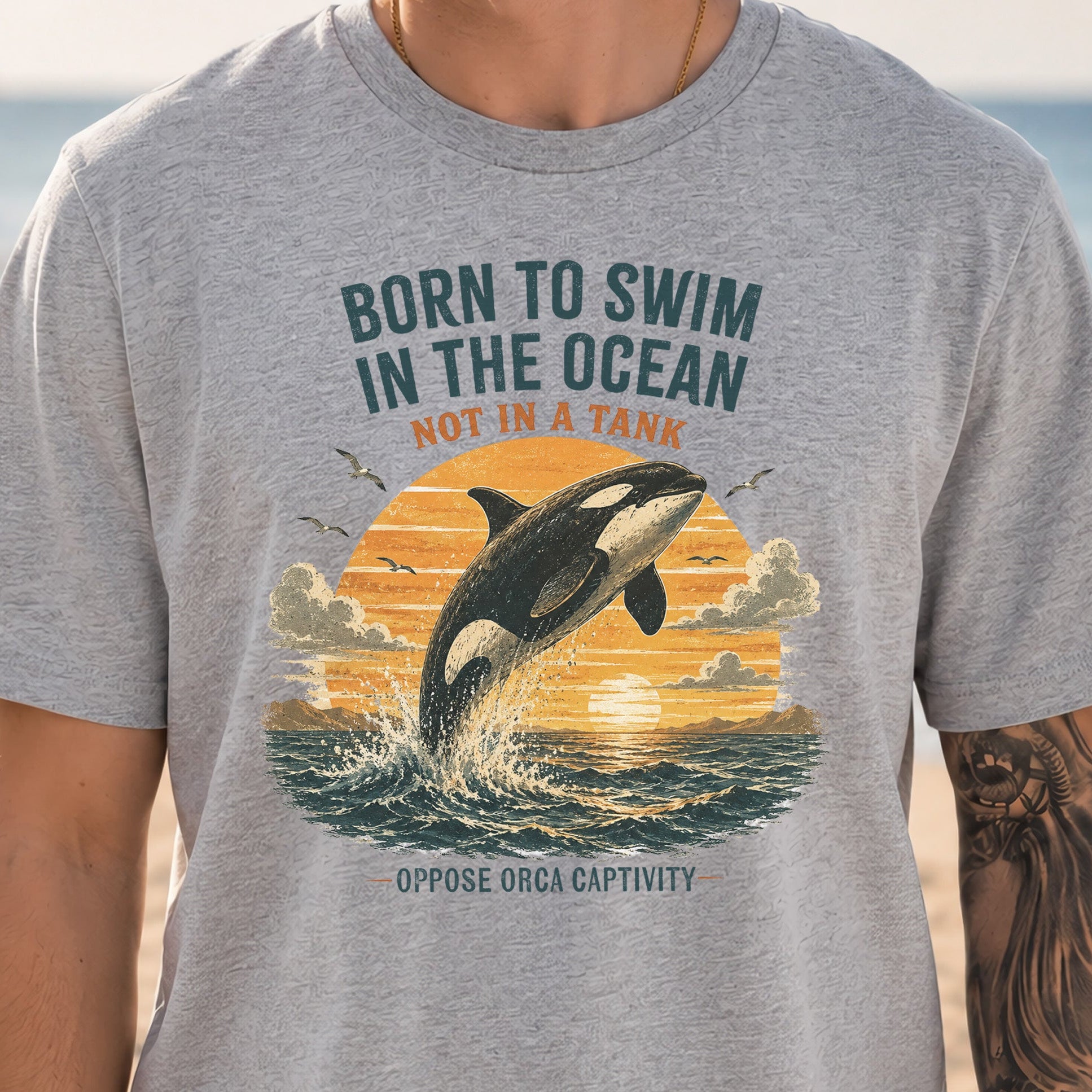Born to Swim in the Ocean Not in a Tank Orca Whale Advocacy T-Shirt