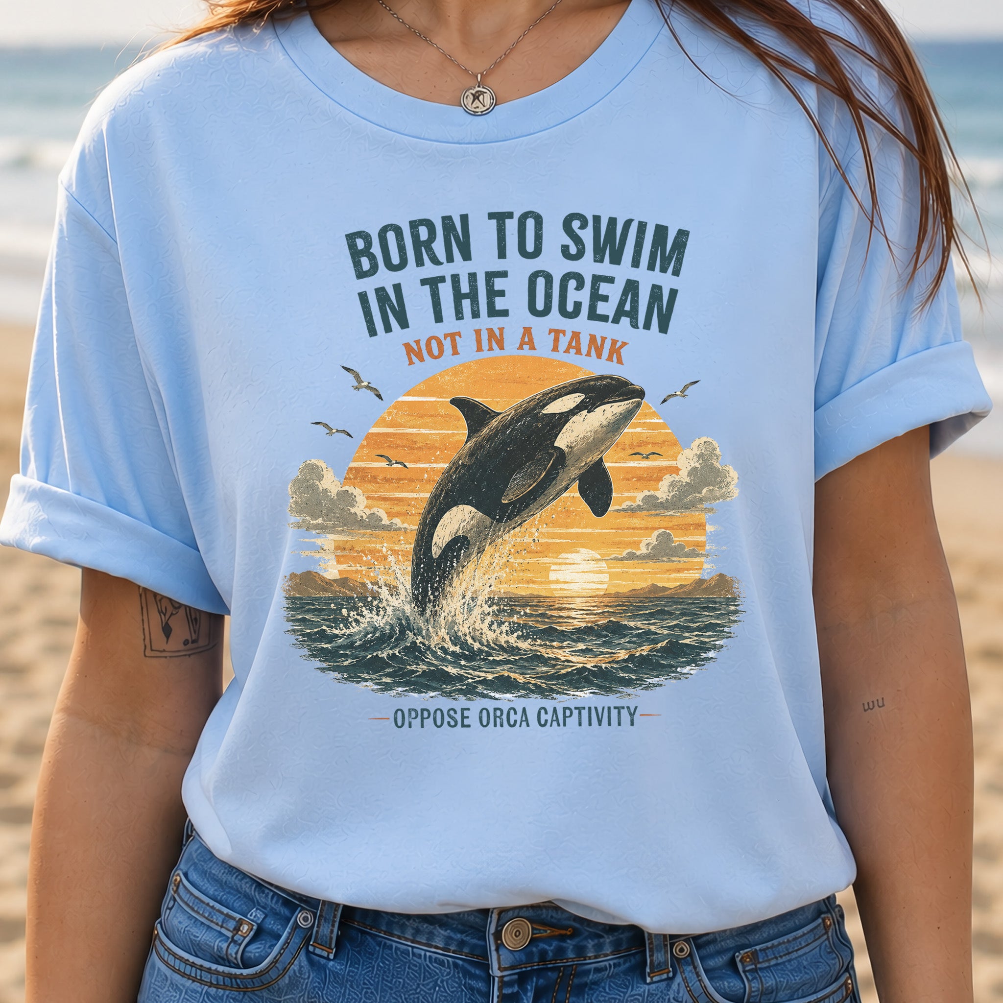 Born to Swim in the Ocean Not in a Tank Orca Whale Advocacy T-Shirt