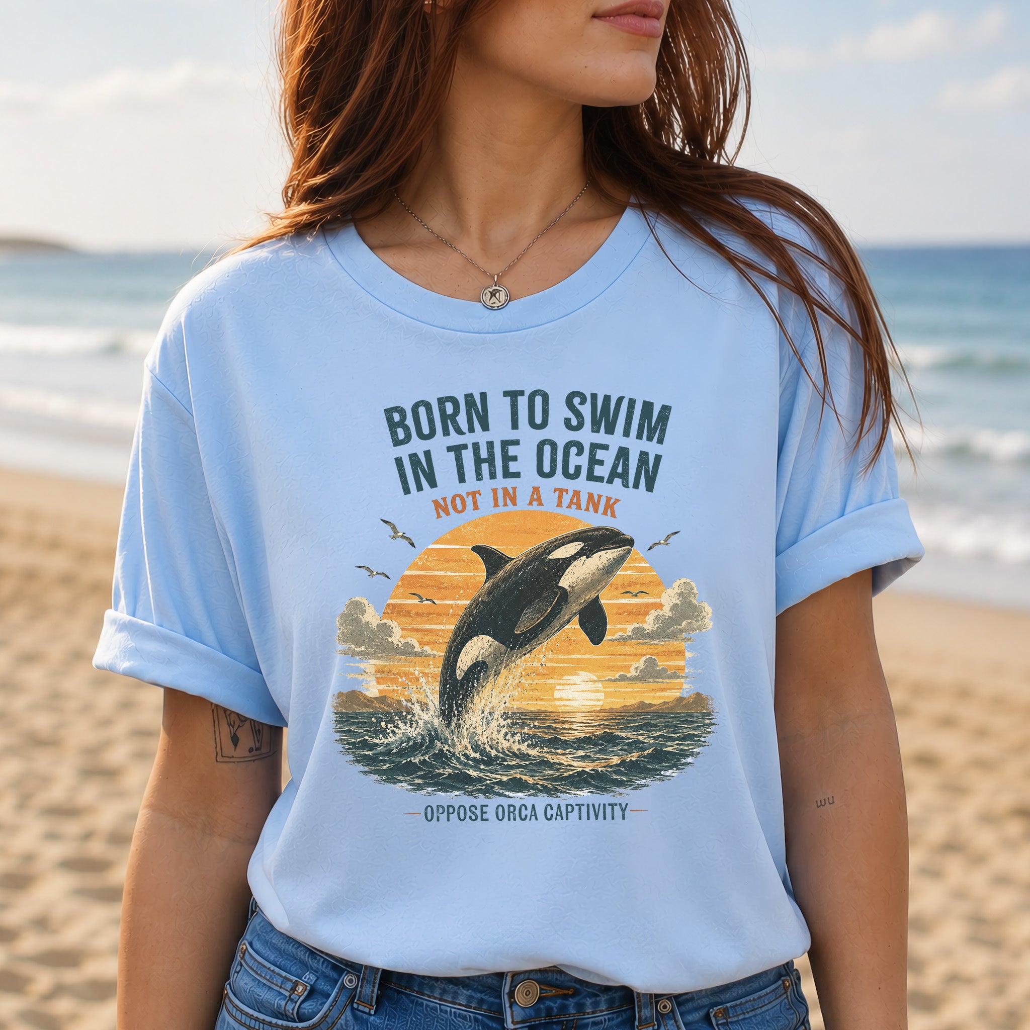 Born to Swim in the Ocean Not in a Tank Orca Whale Advocacy T-Shirt
