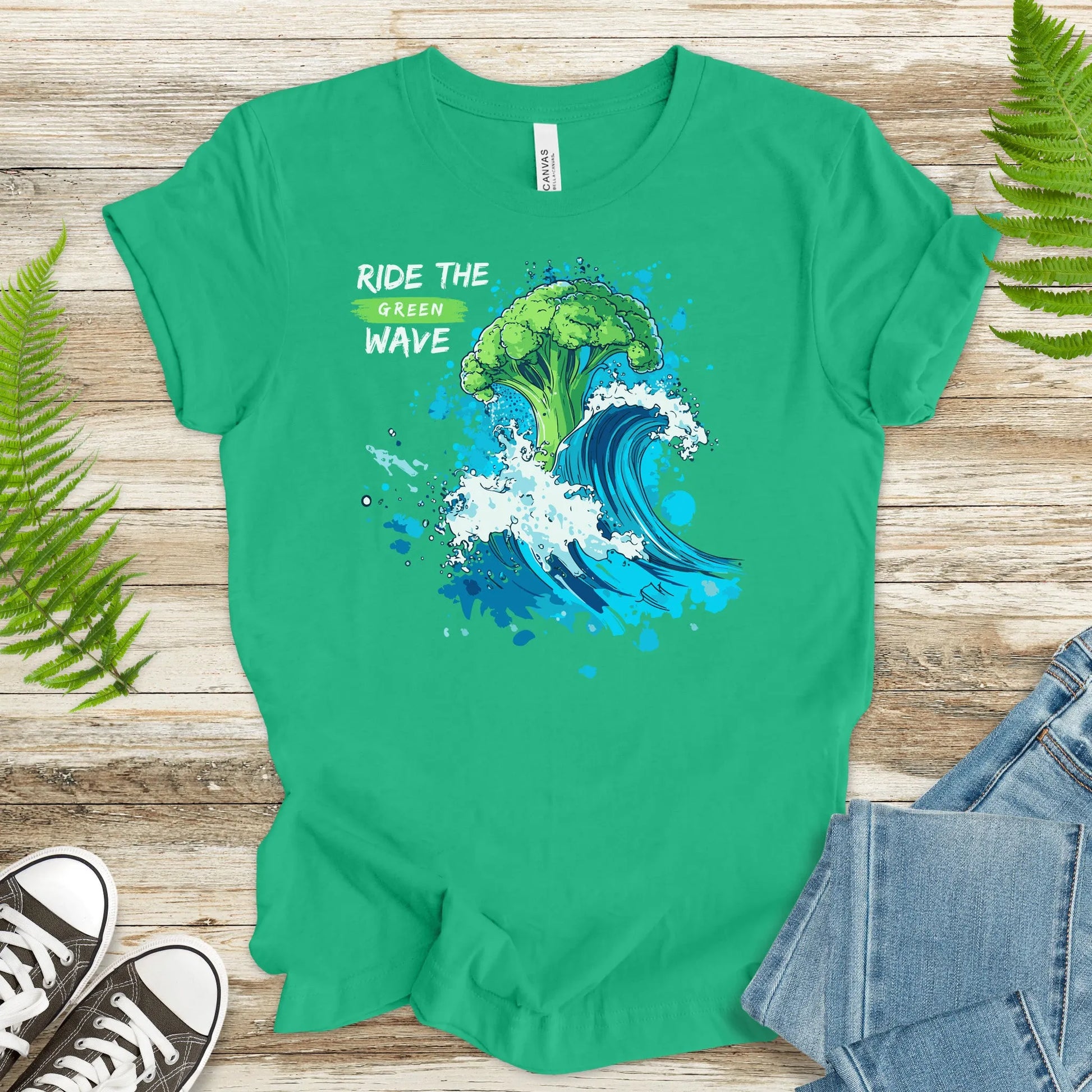 Ride the Green Wave T-Shirt – Surfing Broccoli Fun Design - TShirtree