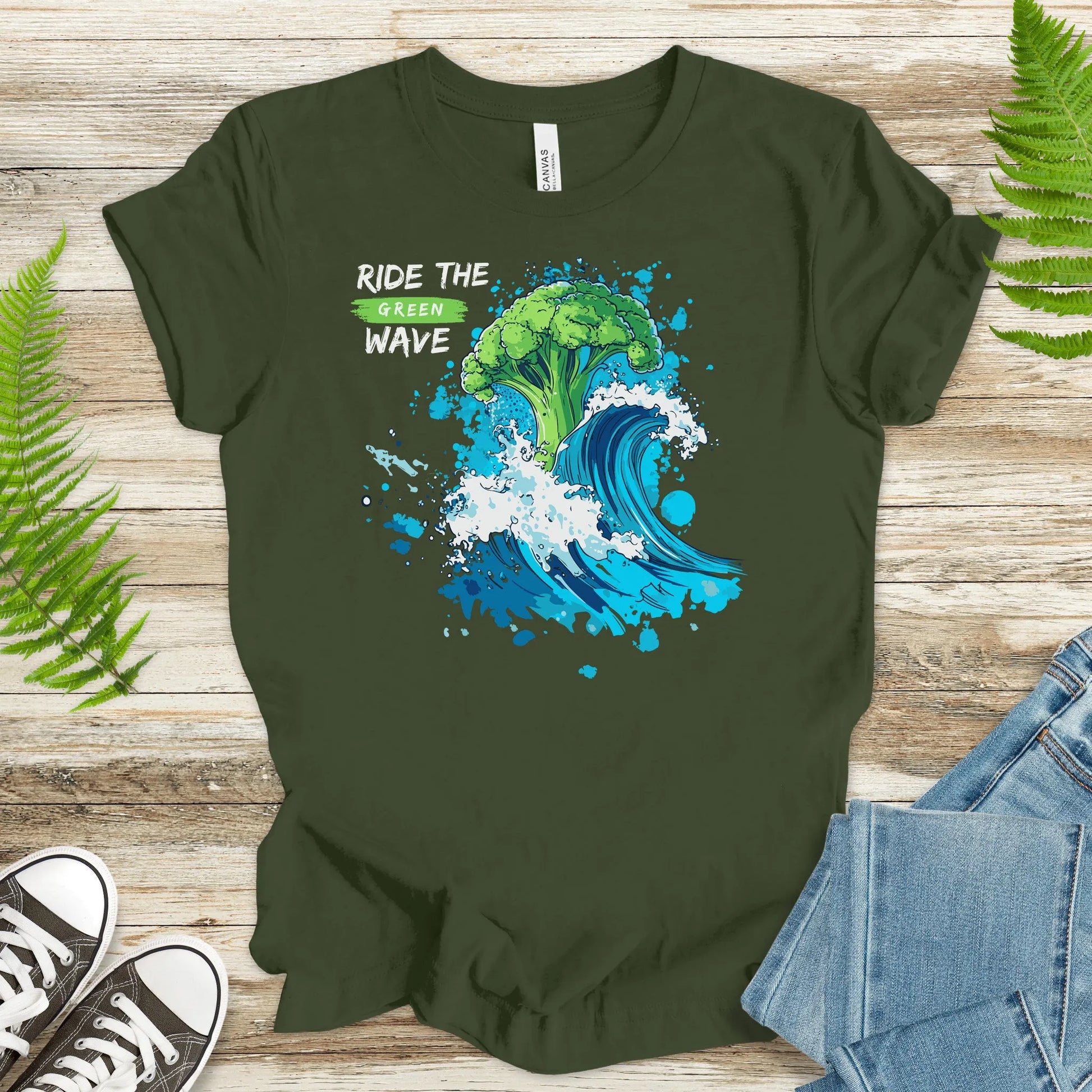 Ride the Green Wave T-Shirt – Surfing Broccoli Fun Design - TShirtree