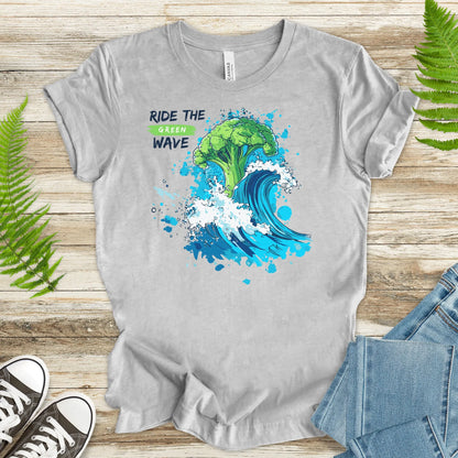 Ride the Green Wave T-Shirt – Surfing Broccoli Fun Design - TShirtree