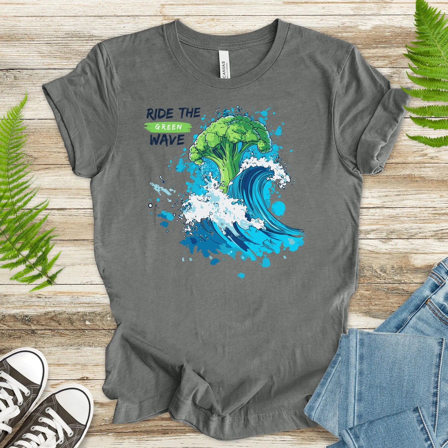 Ride the Green Wave T-Shirt – Surfing Broccoli Fun Design - TShirtree