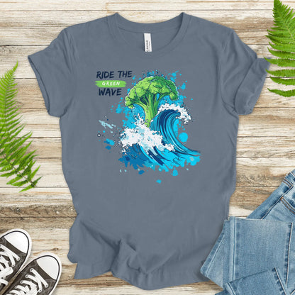 Ride the Green Wave T-Shirt – Surfing Broccoli Fun Design - TShirtree