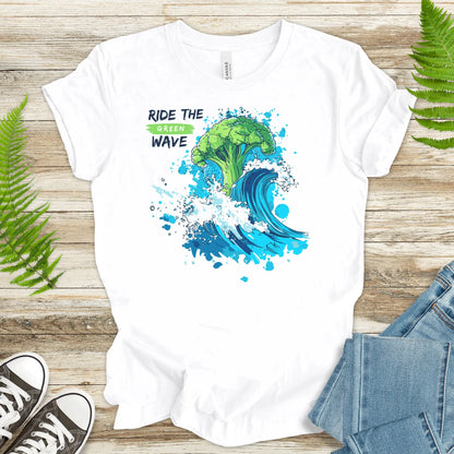 Ride the Green Wave T-Shirt – Surfing Broccoli Fun Design - TShirtree