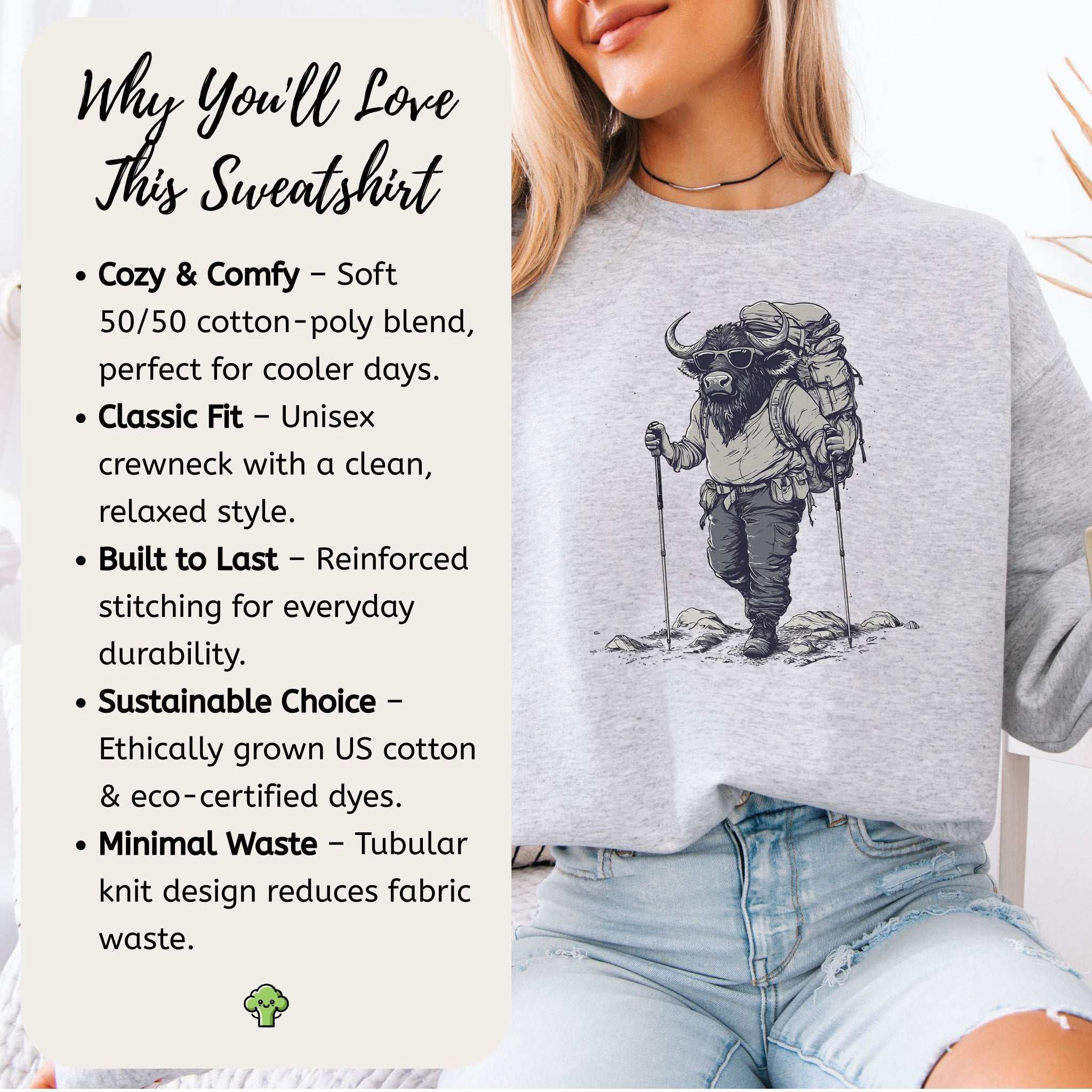 Hiking Buffalo Sweatshirt – Rugged Nature Gift for Wild Trail Lovers