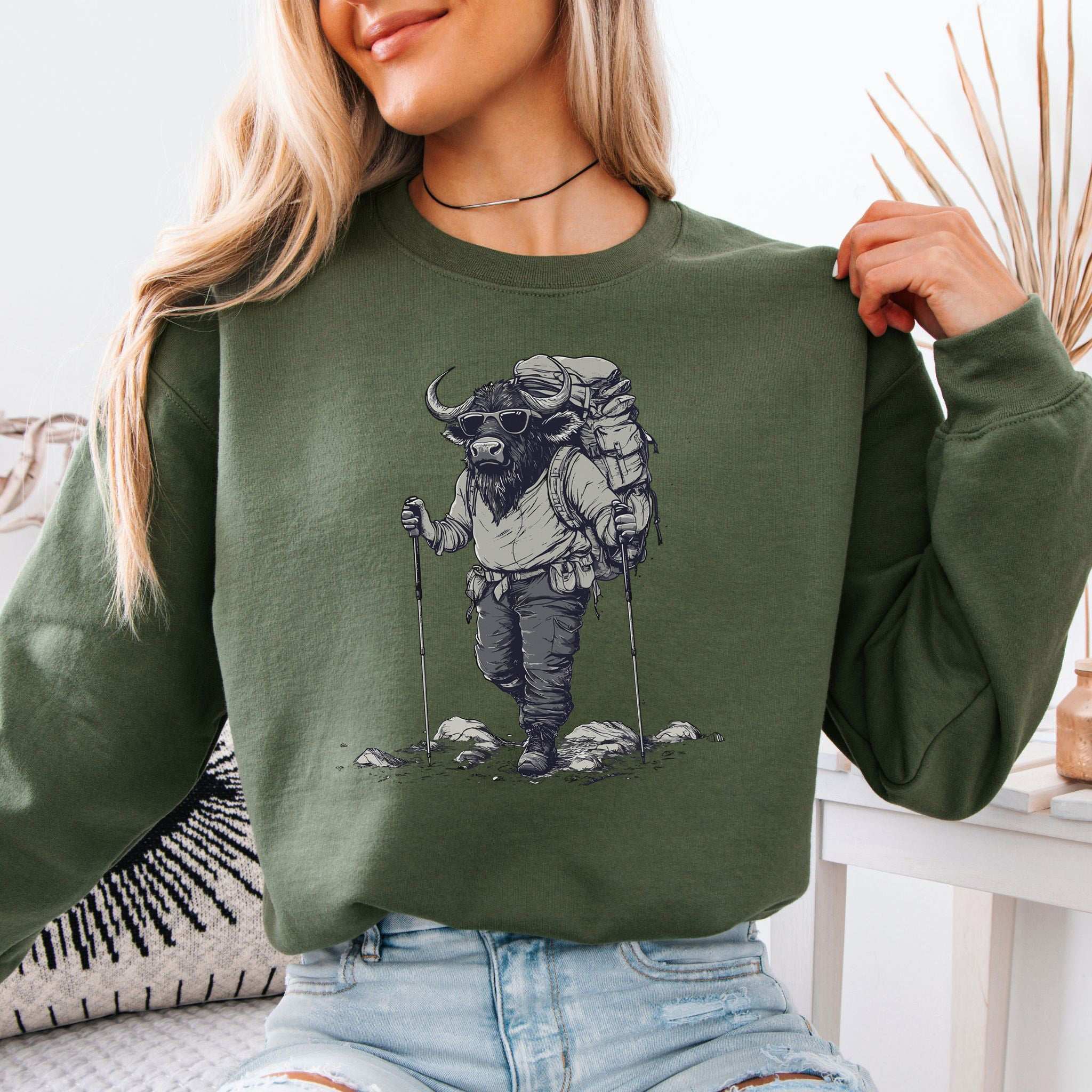 Hiking Buffalo Sweatshirt – Rugged Nature Gift for Wild Trail Lovers