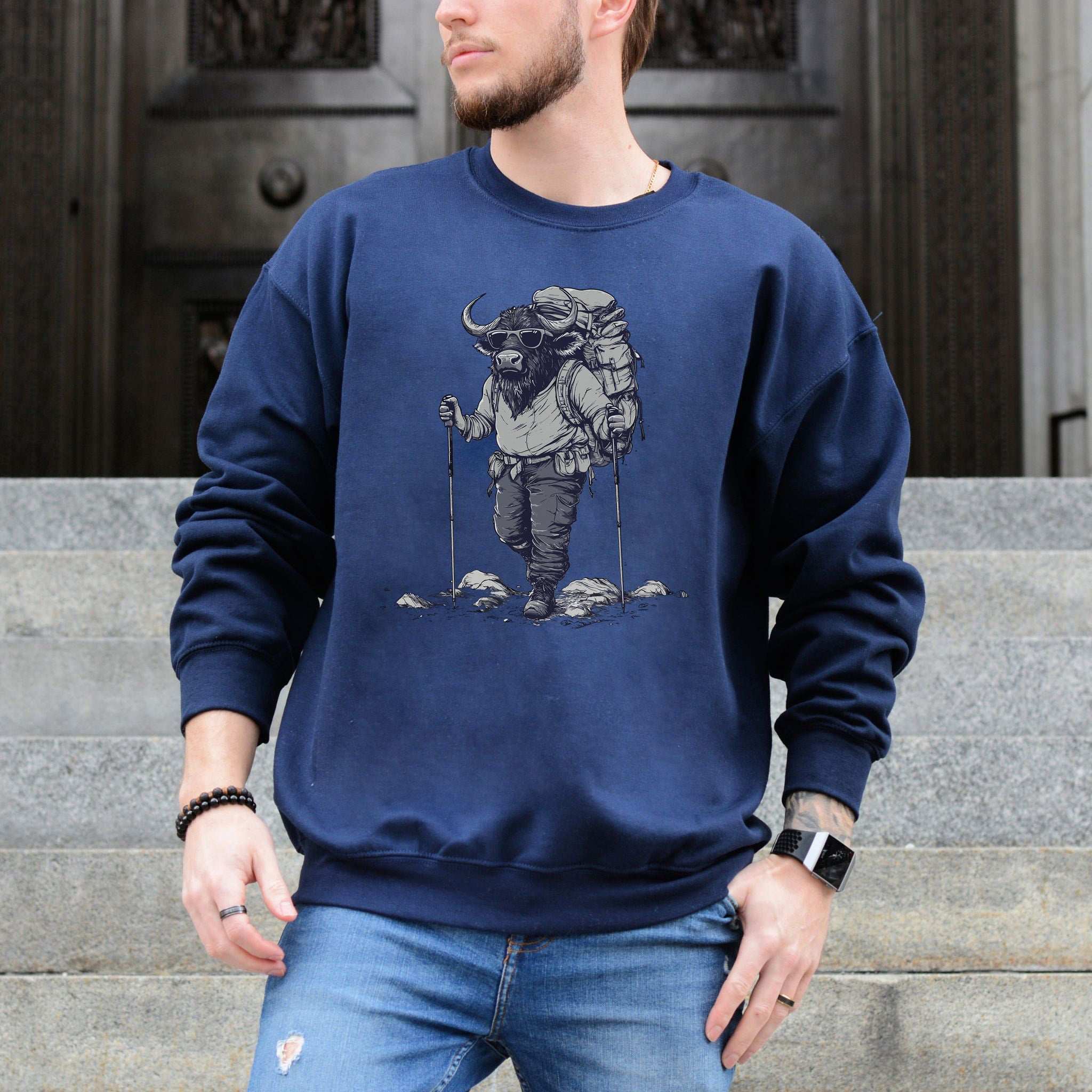 Hiking Buffalo Sweatshirt – Rugged Nature Gift for Wild Trail Lovers