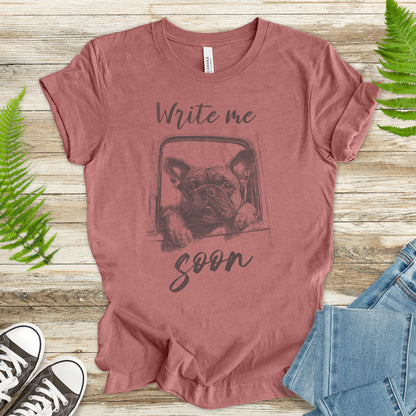 Bulldog Window Gaze T-Shirt – “Write Me Soon” Dog Lover Tee
