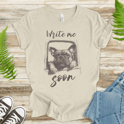 Bulldog Window Gaze T-Shirt – “Write Me Soon” Dog Lover Tee