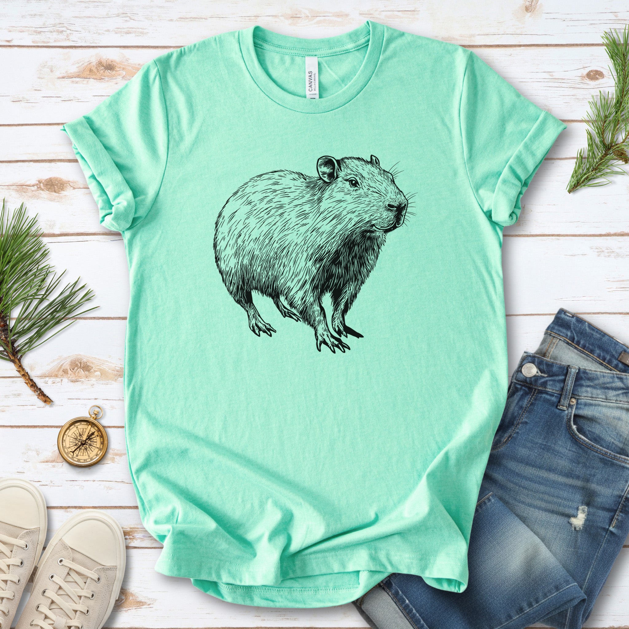 Capybara Sketch T-Shirt Retro Line Art Gift for Cool Capybara Lovers