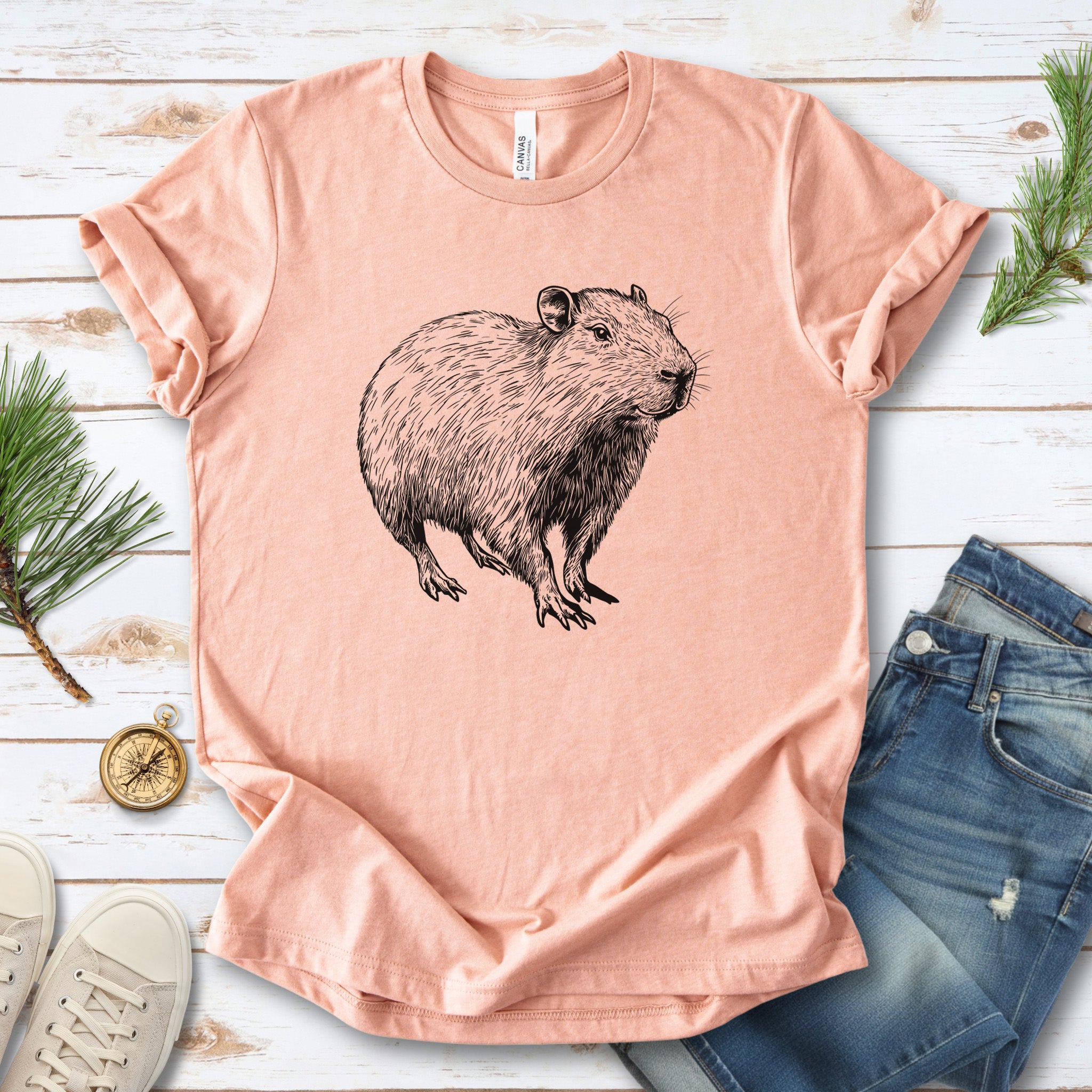 Capybara Sketch T-Shirt Retro Line Art Gift for Cool Capybara Lovers