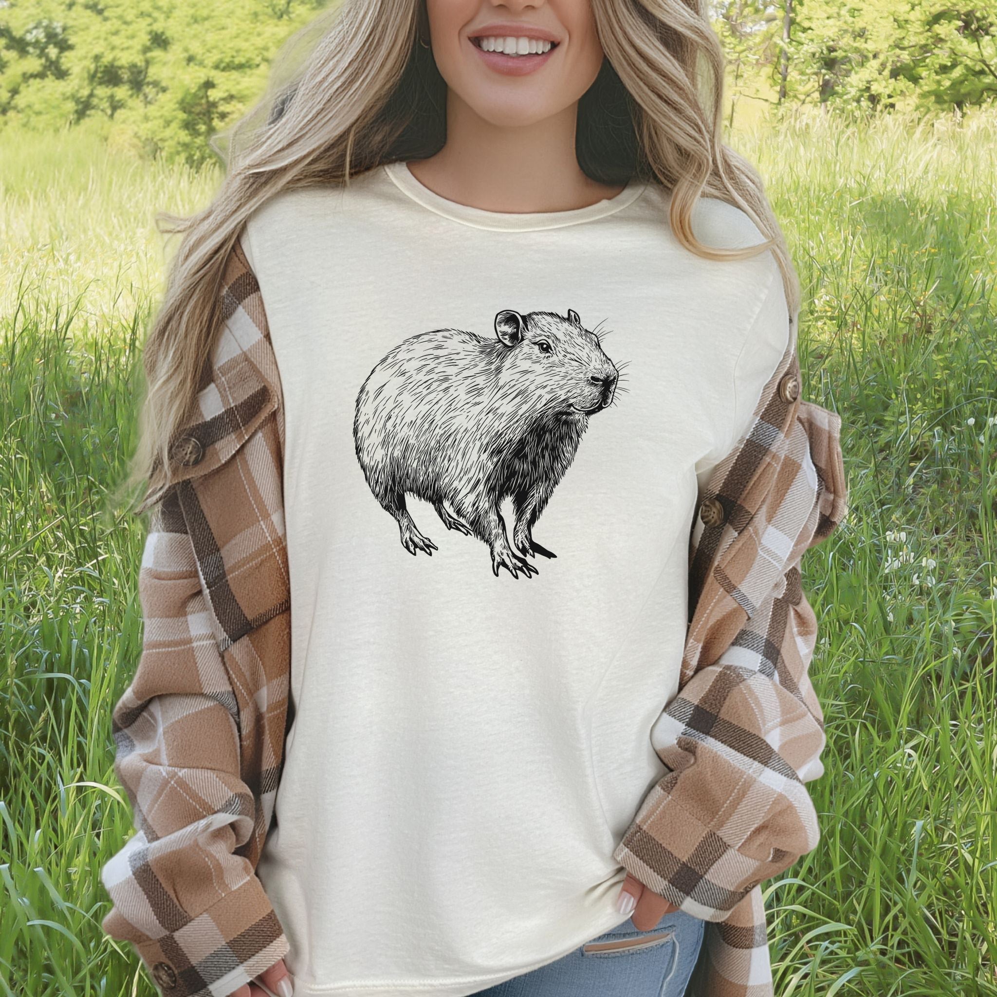 Capybara Sketch T-Shirt Retro Line Art Gift for Cool Capybara Lovers