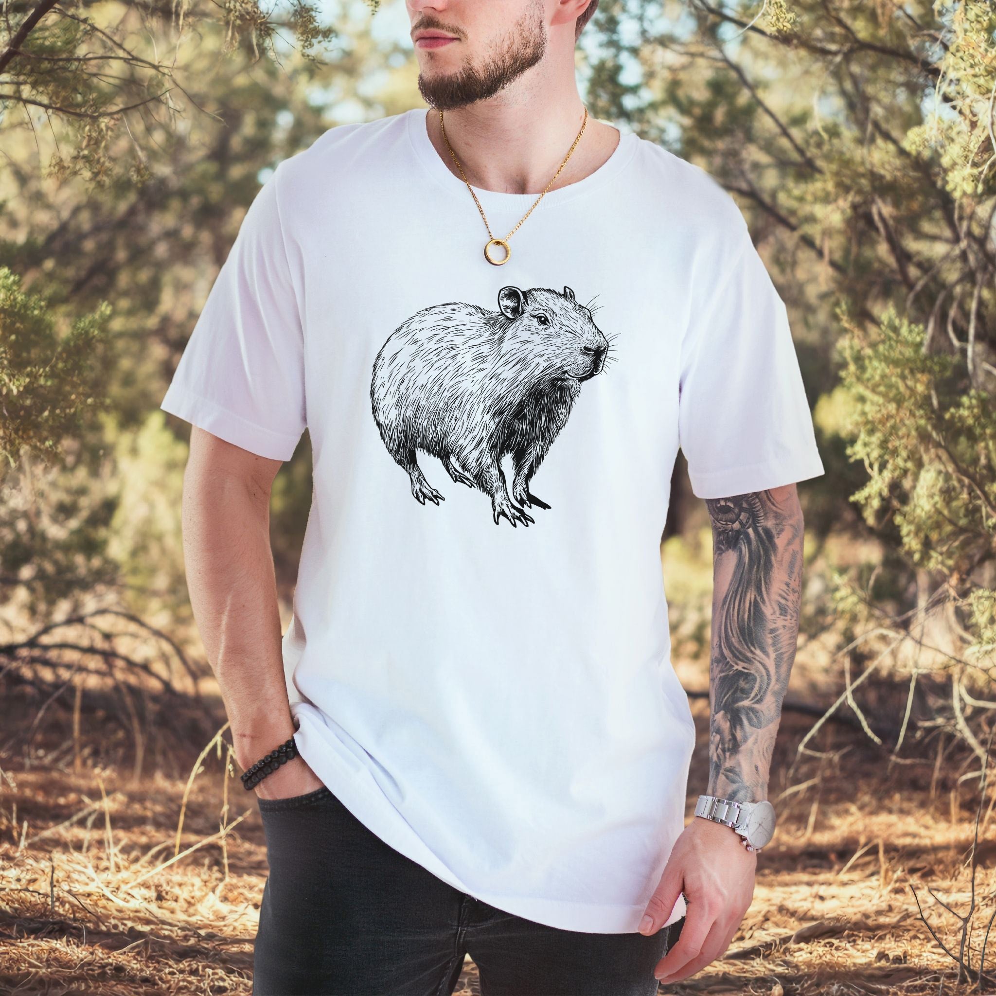 Capybara Sketch T-Shirt Retro Line Art Gift for Cool Capybara Lovers