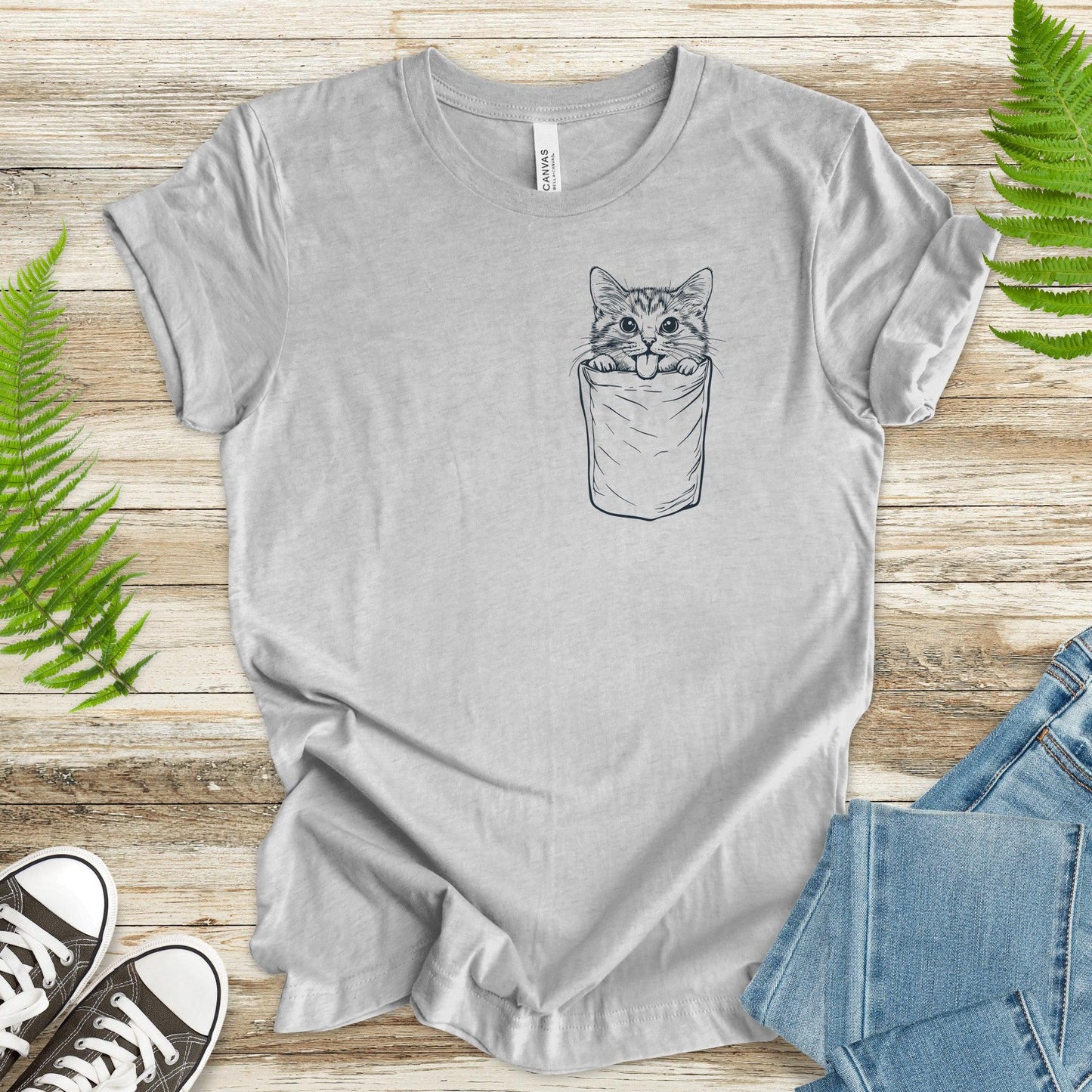 Cheeky Cat in Pocket – Black & White Funny T-Shirt - TShirtree